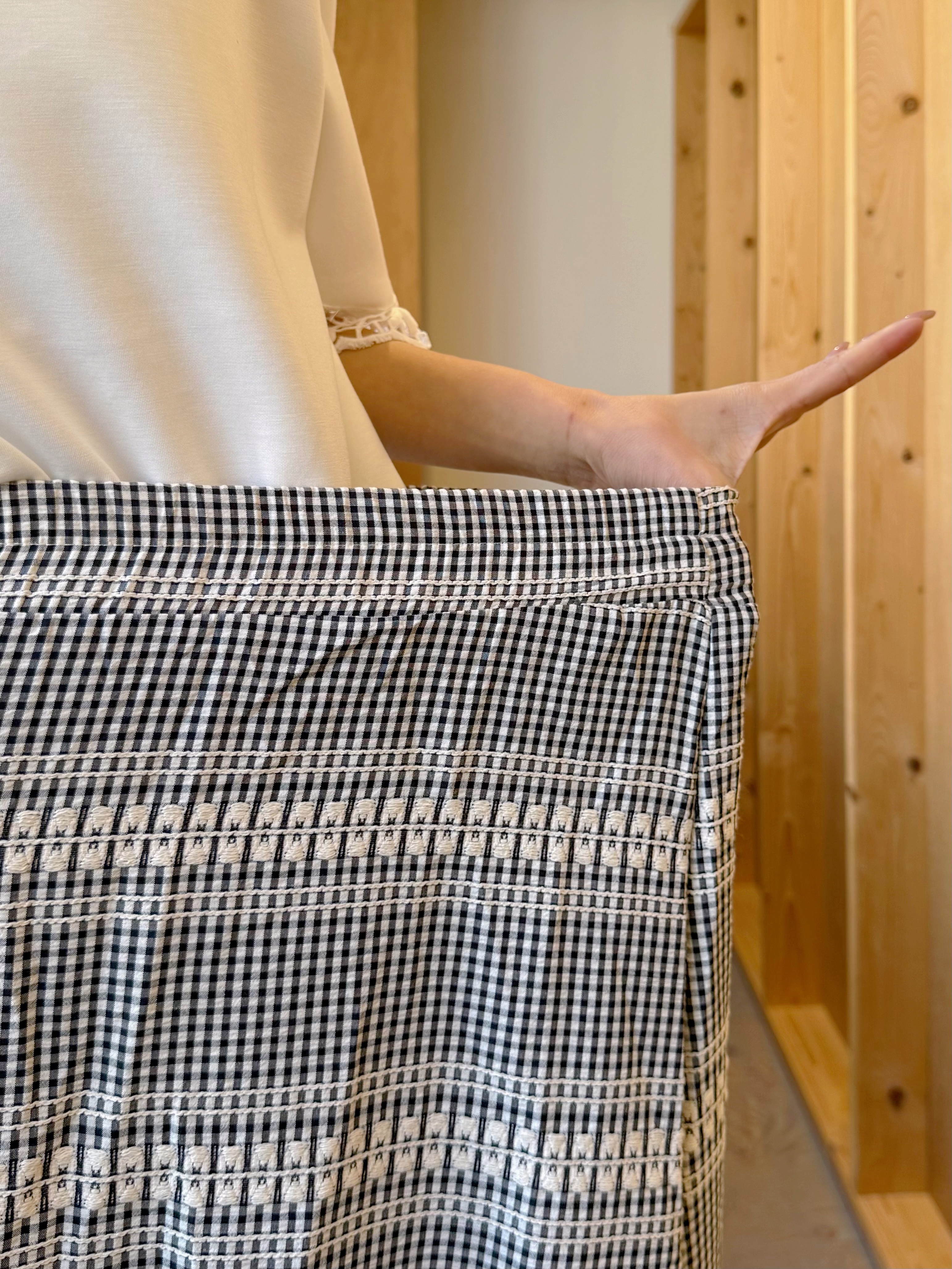 蕾絲拼接雪紡半身裙