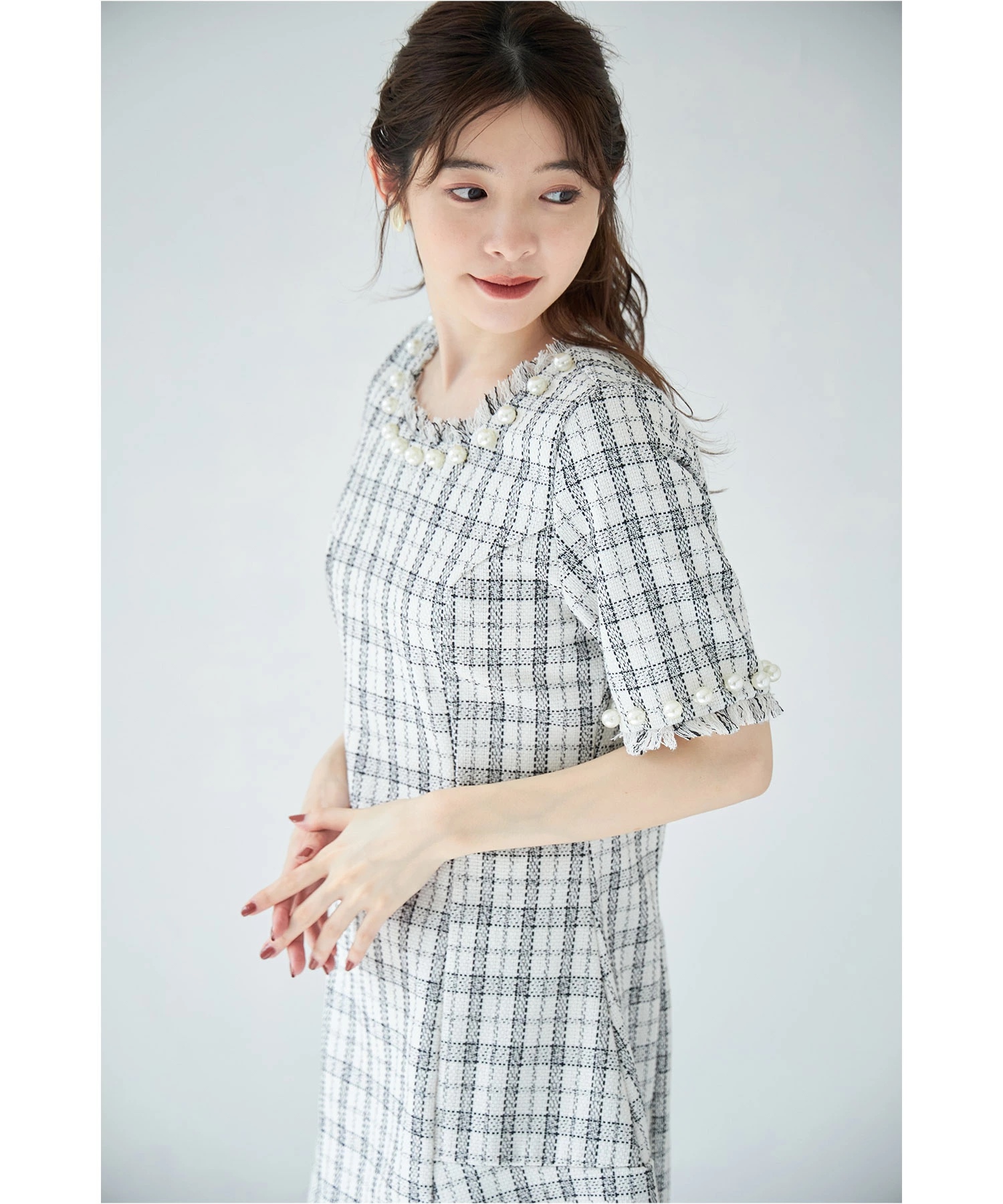 珍珠領Tweed料連身裙