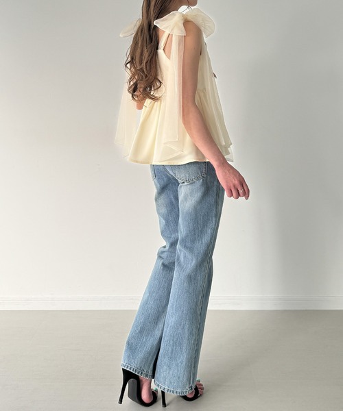 紗蝴蝶結肩帶背心