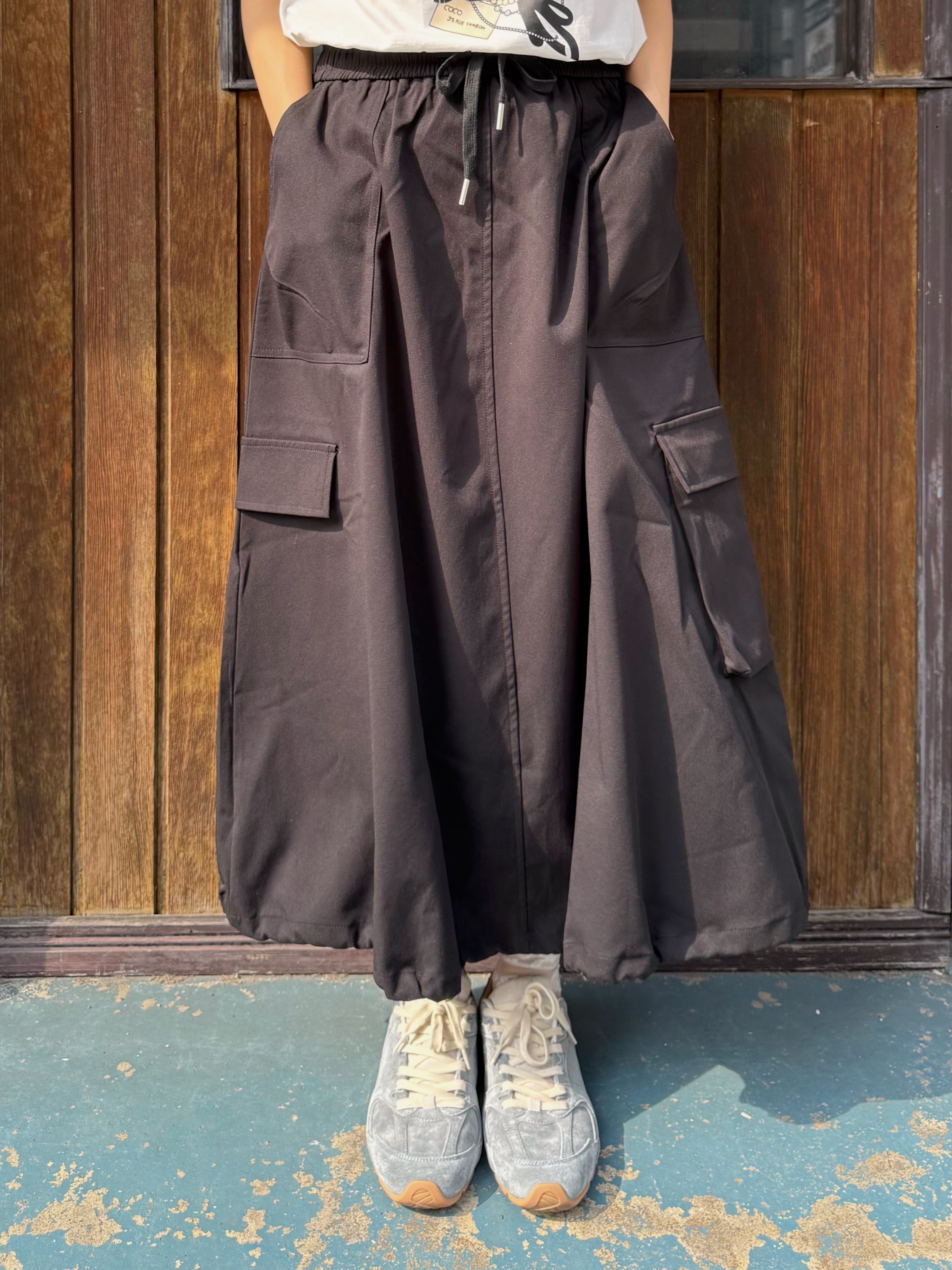 淨色泡泡有袋A line裙