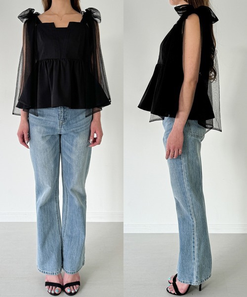 紗蝴蝶結肩帶背心