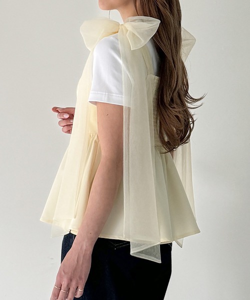 紗蝴蝶結肩帶背心