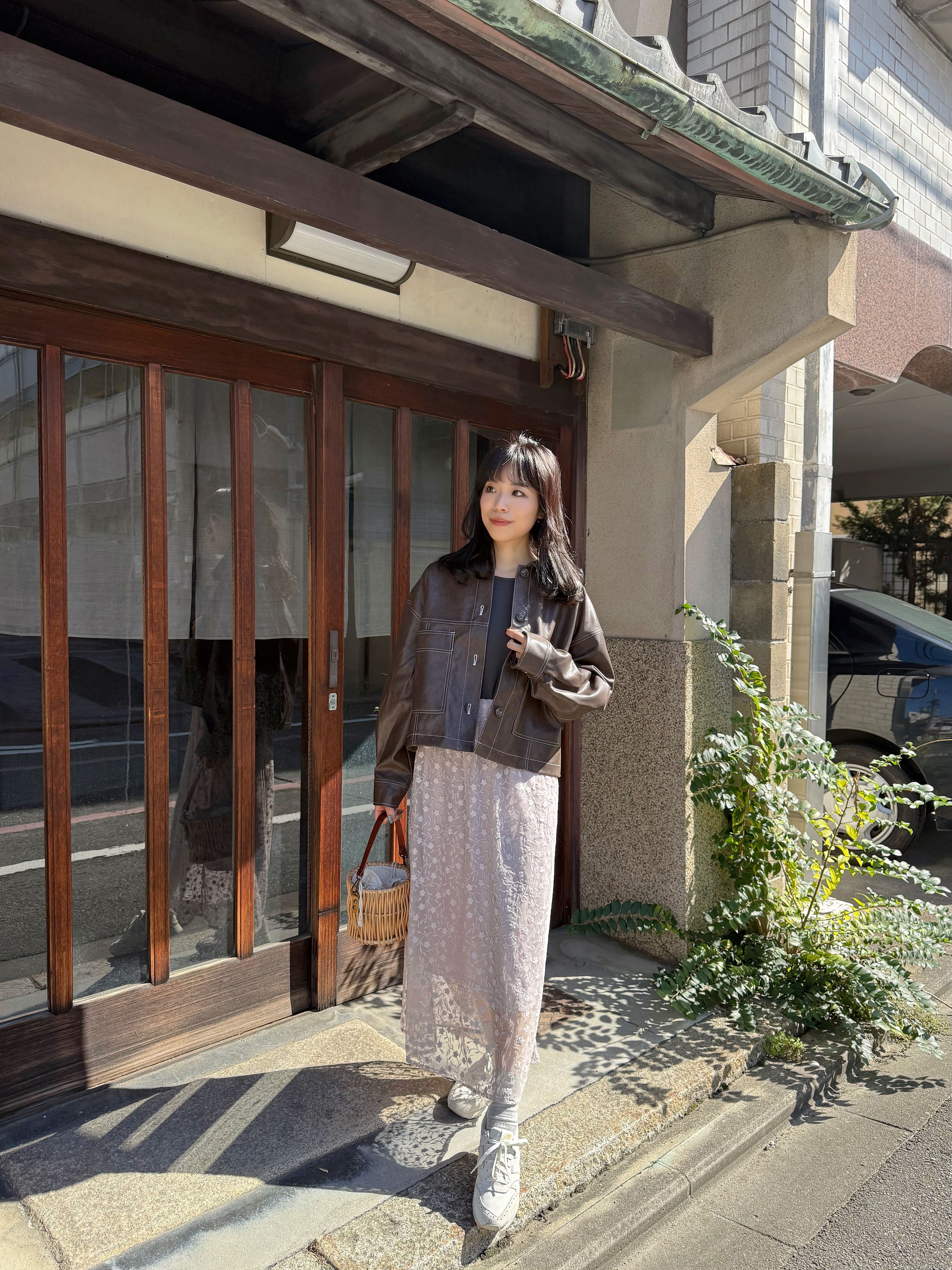 仿皮車線短款外套