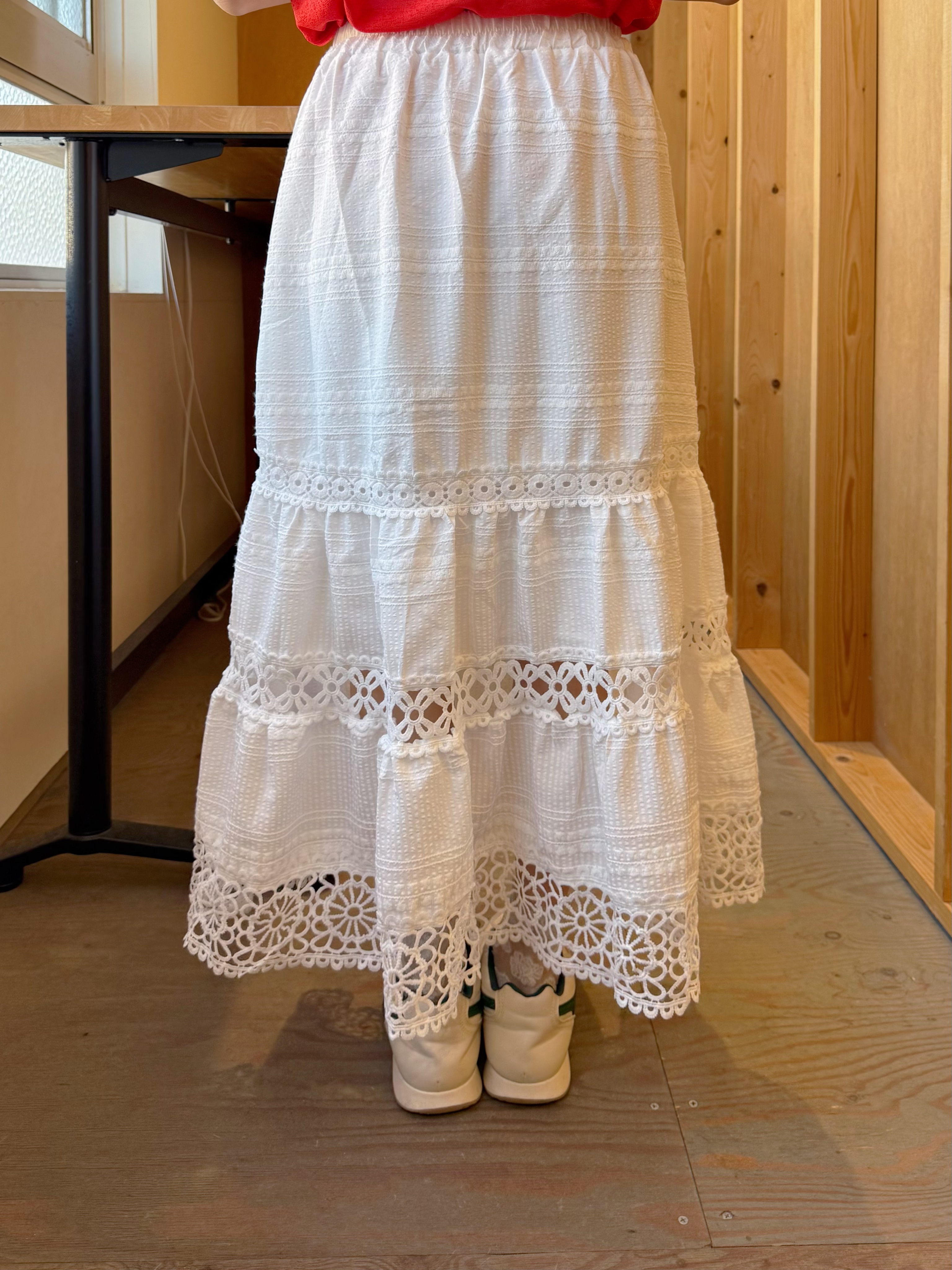 2色•蕾絲拼接雪紡半身裙