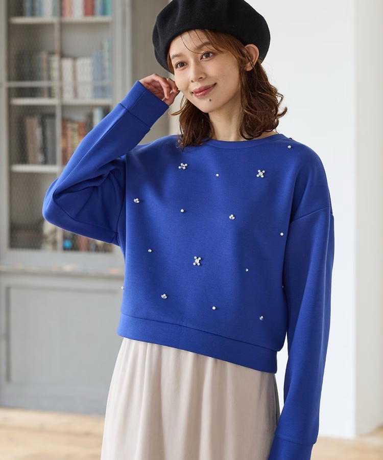 4色・S-XL・寶石裝飾圓領衛衣上衣