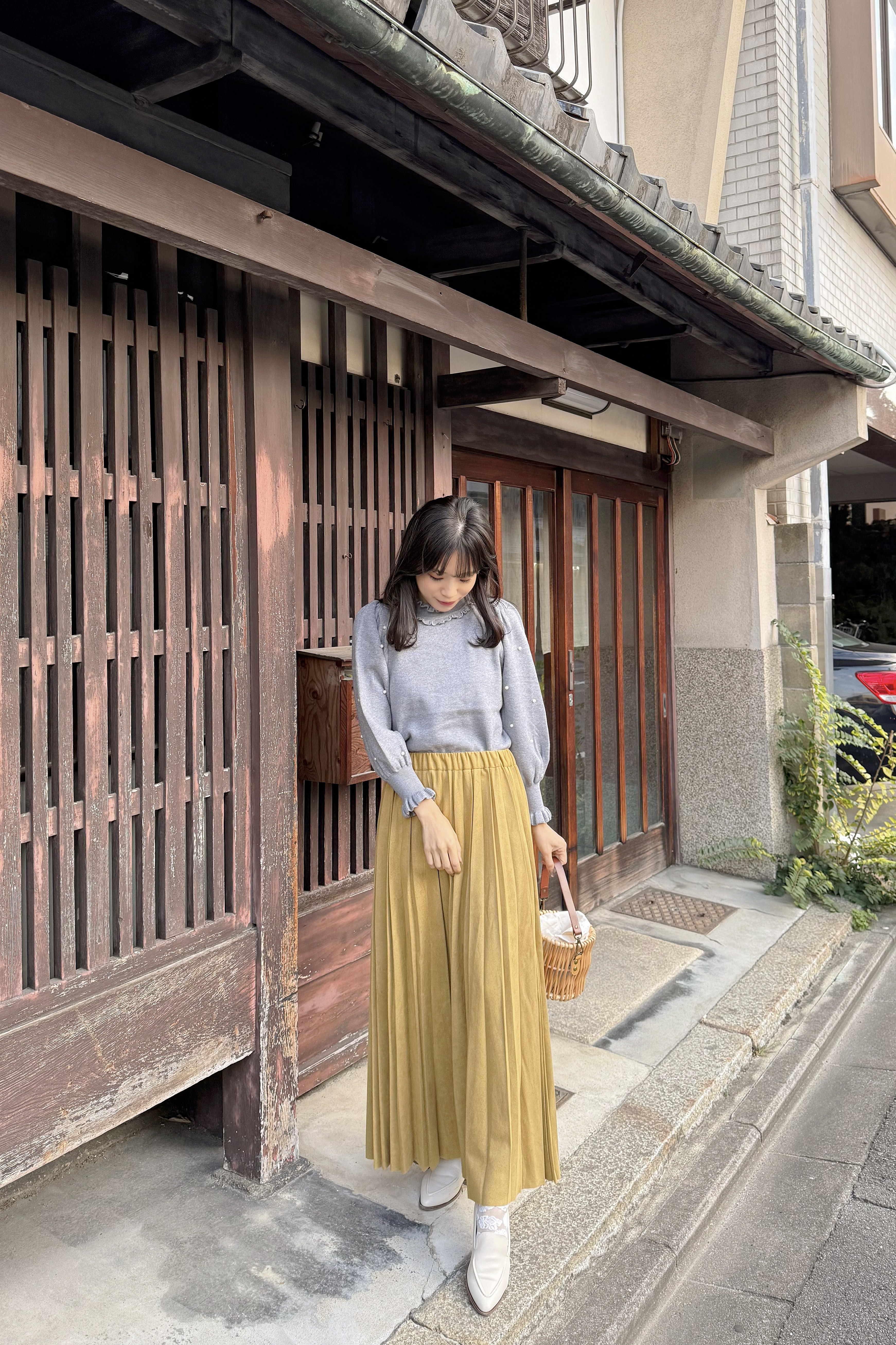 8色•磨毛百褶淨色長款半身裙