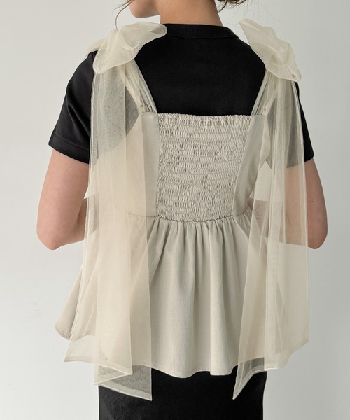 紗蝴蝶結肩帶背心