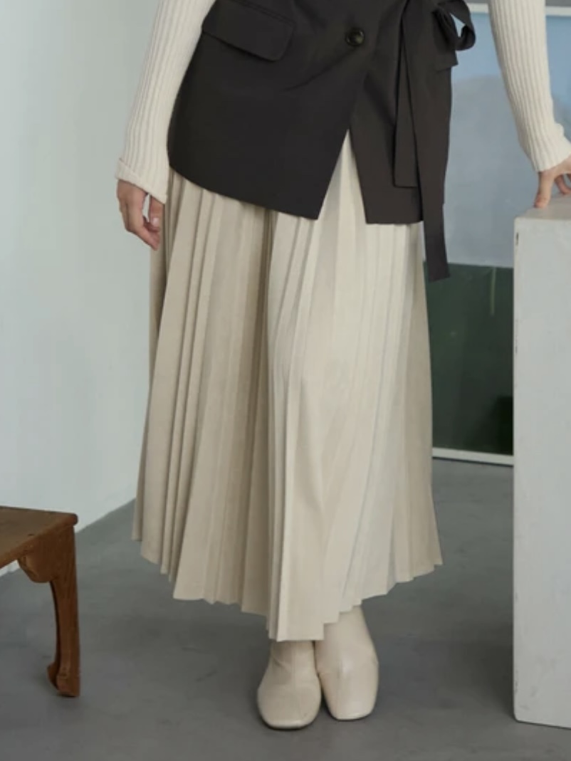 6色•84cm長•磨毛百褶淨色長款半身裙