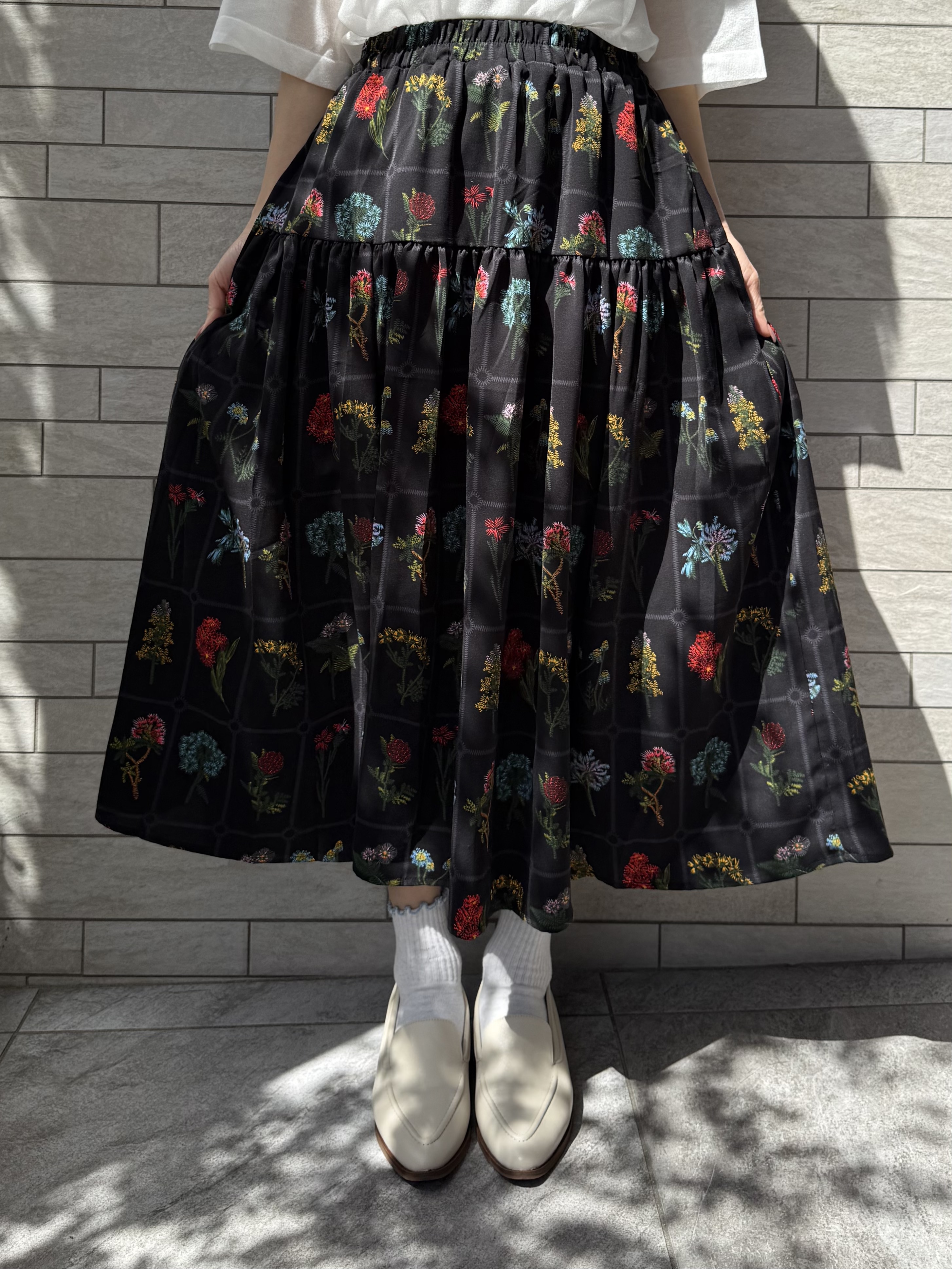 花花圖案雪紡A line半身裙