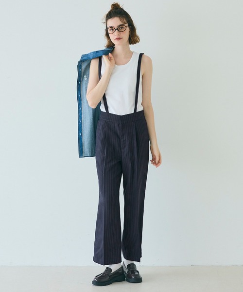 直條紋吊帶長褲