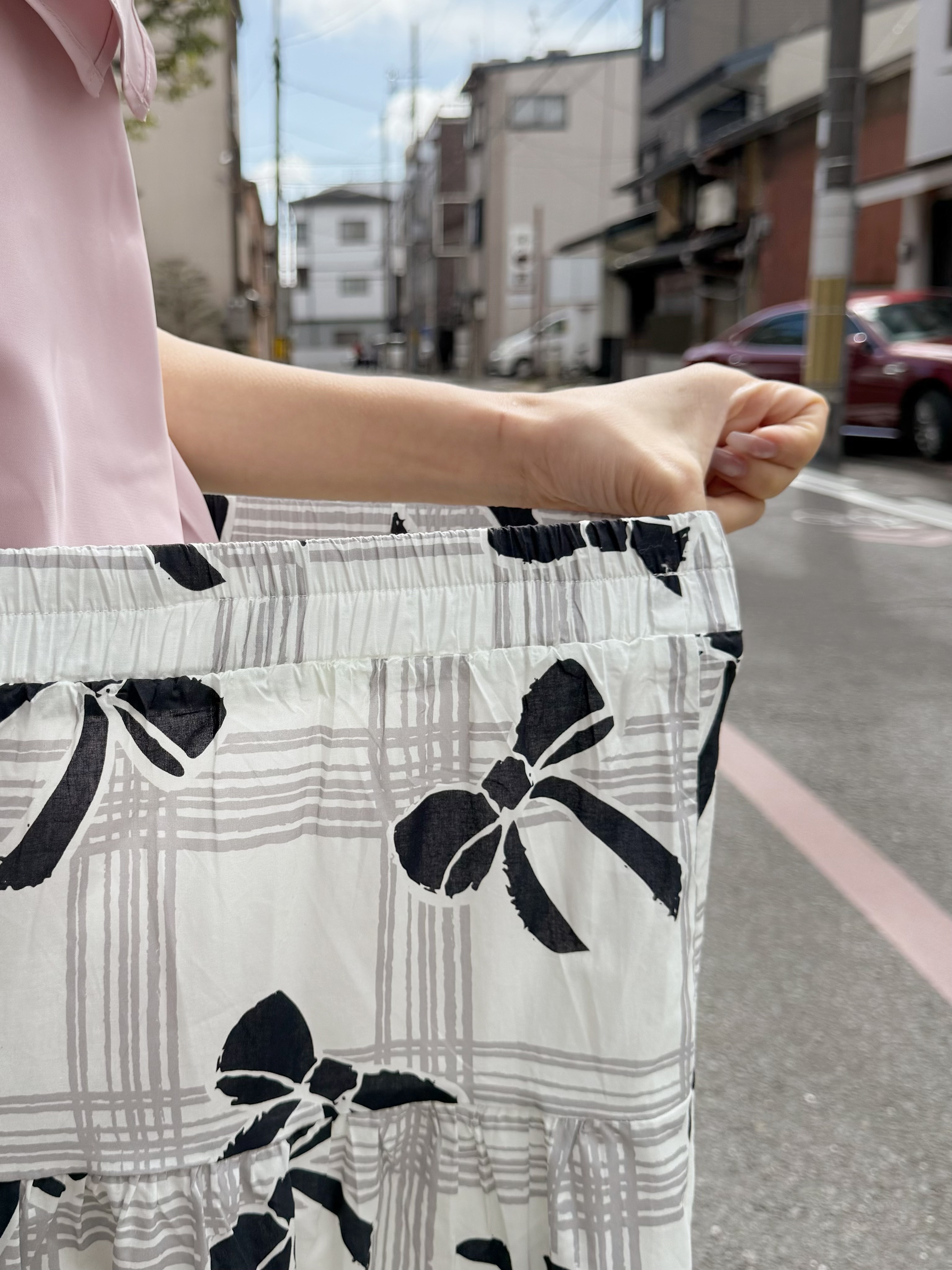 方格蝴蝶結印花半身裙