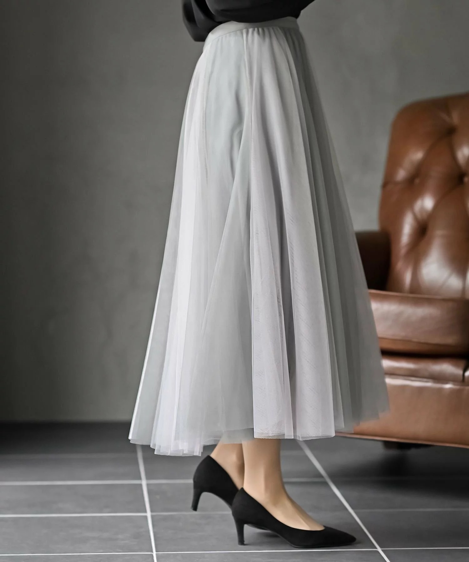 深淺拼色紗紗A line半身裙