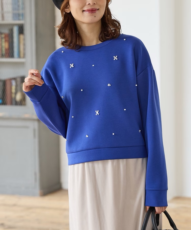 4色・S-XL・寶石裝飾圓領衛衣上衣