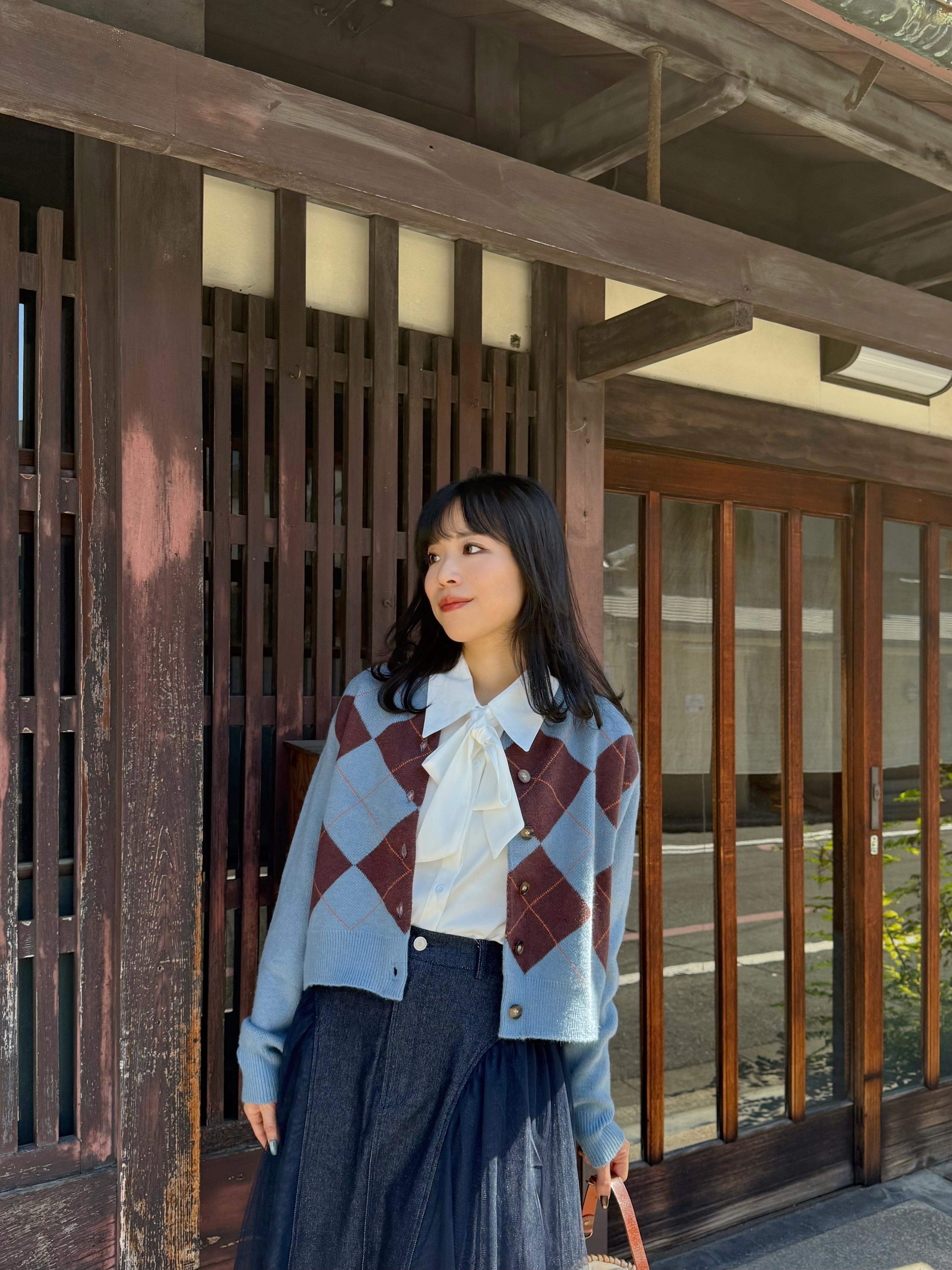 3色•菱格紋針織外套