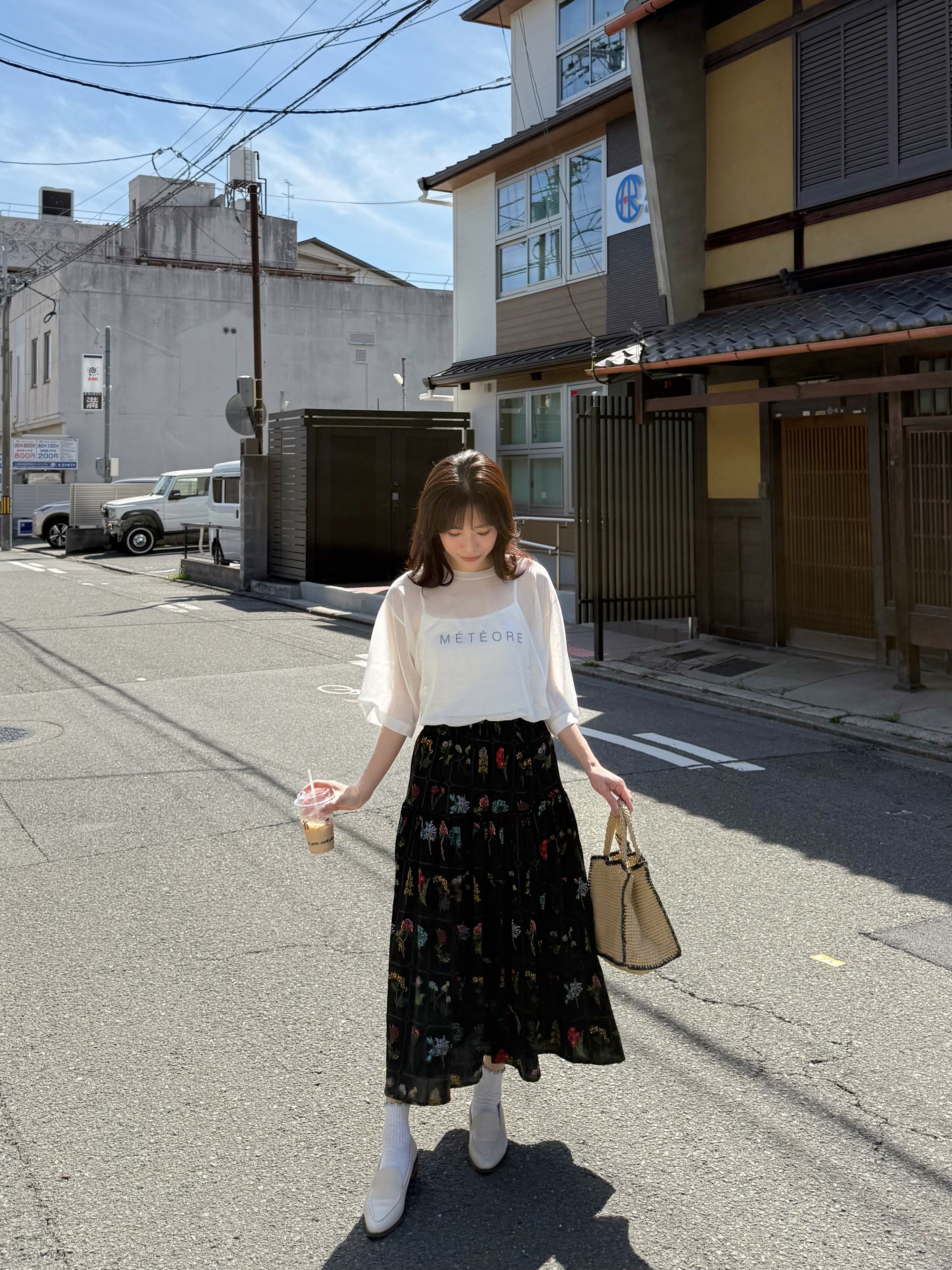 花花圖案雪紡A line半身裙