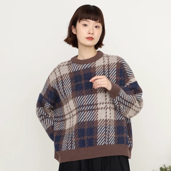 英倫格紋拼色冷衫