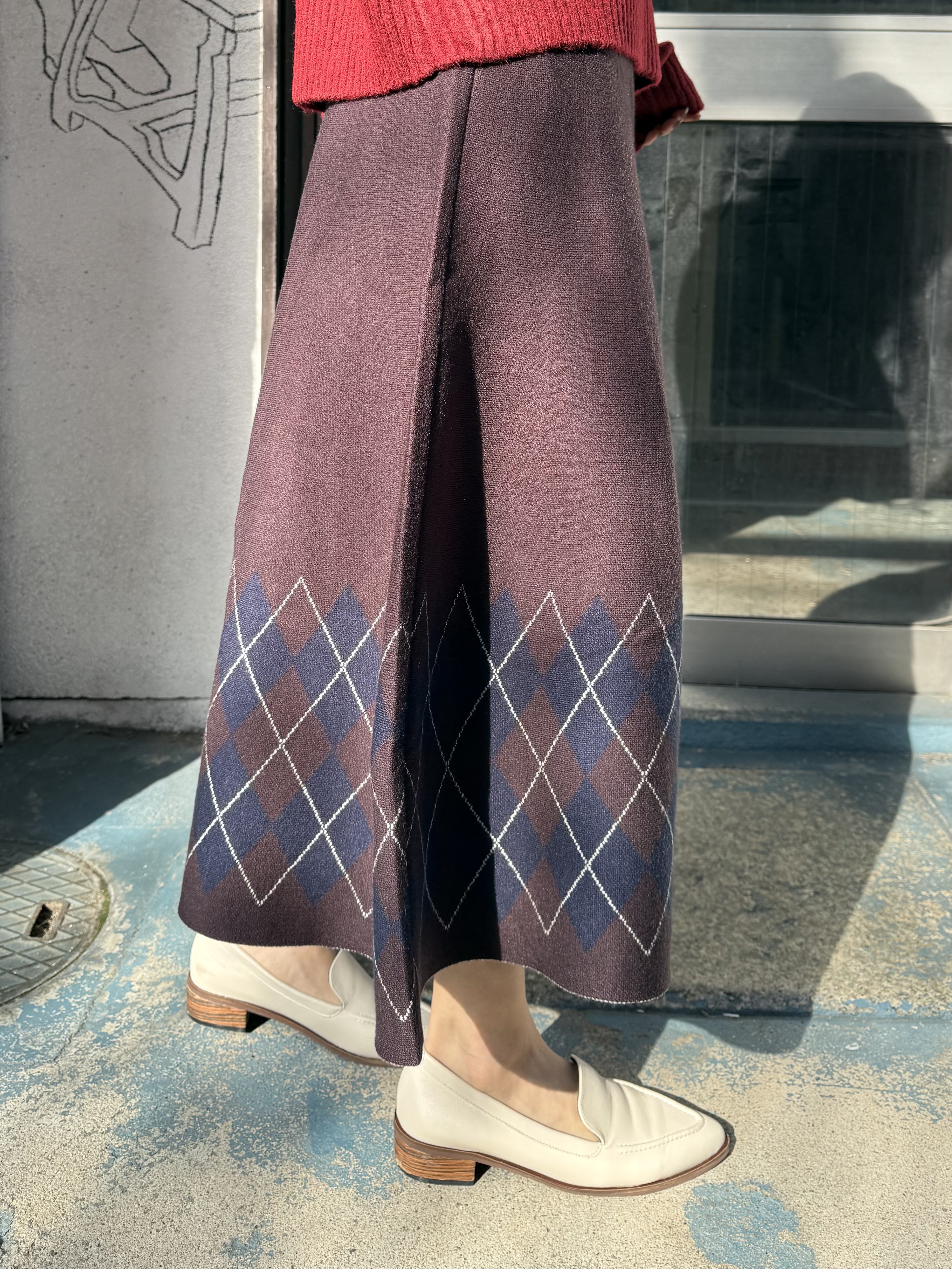 2色•菱格紋針織A字型半身裙