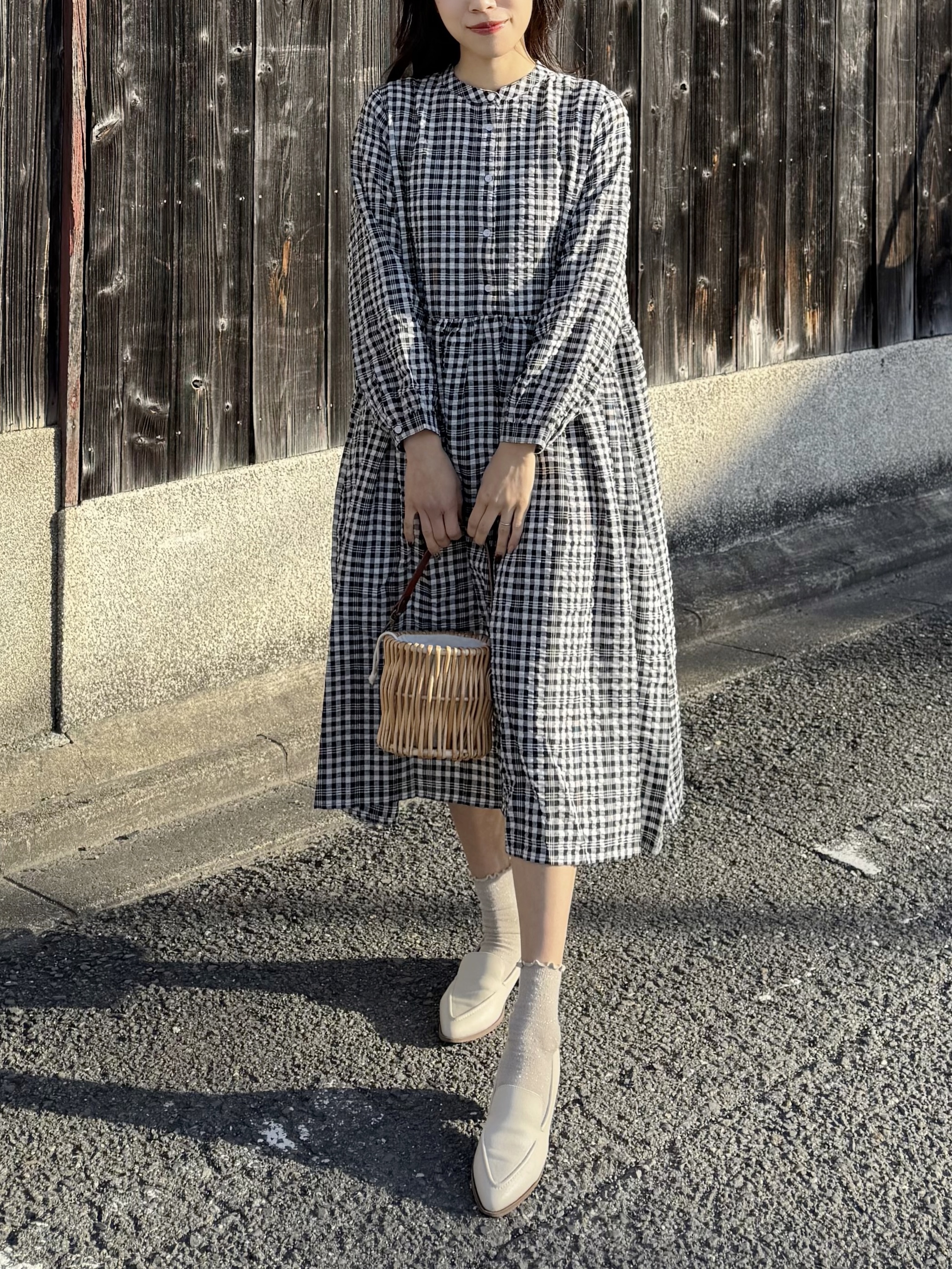 TimeSale•格仔皺皺雪紡娃娃連身裙