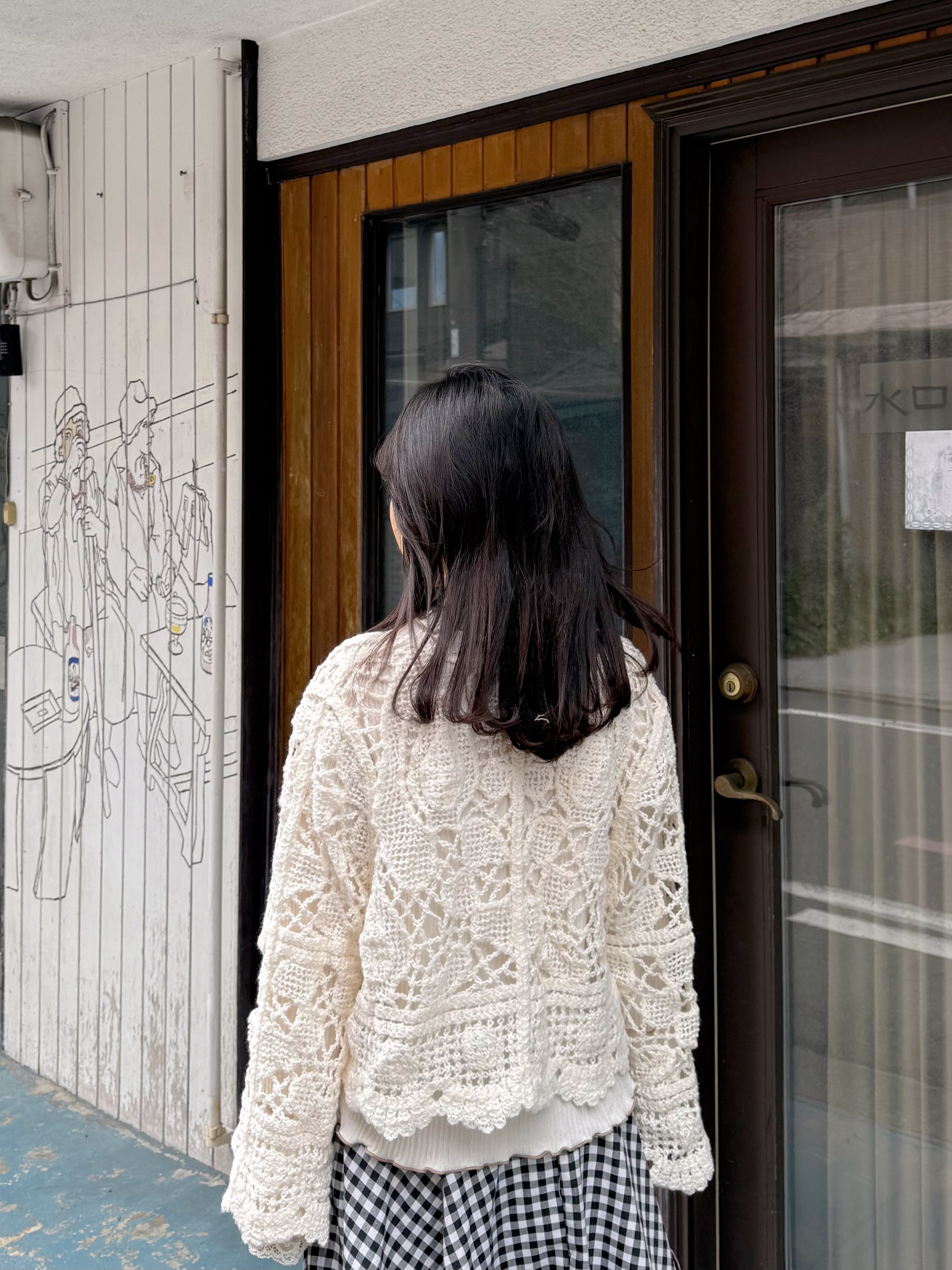 鏤空鈎花傘袖外套上衣