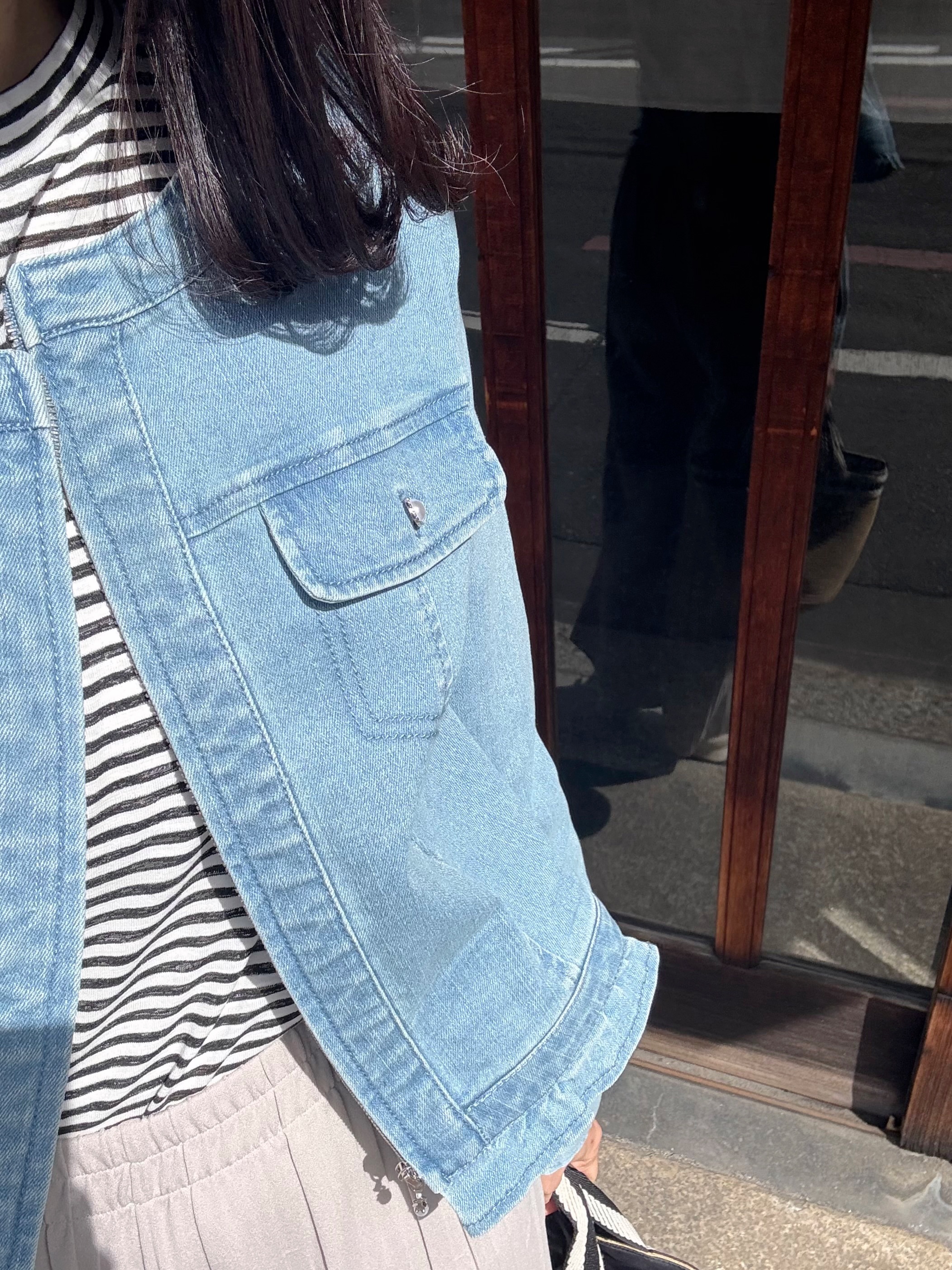 波浪壓摺拉鍊牛仔外套