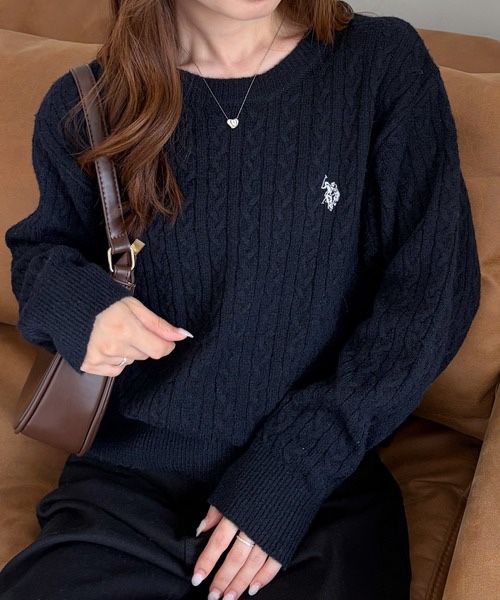 8色・M-LL・U.S. POLO ASSN. 刺繡麻花針織上衣