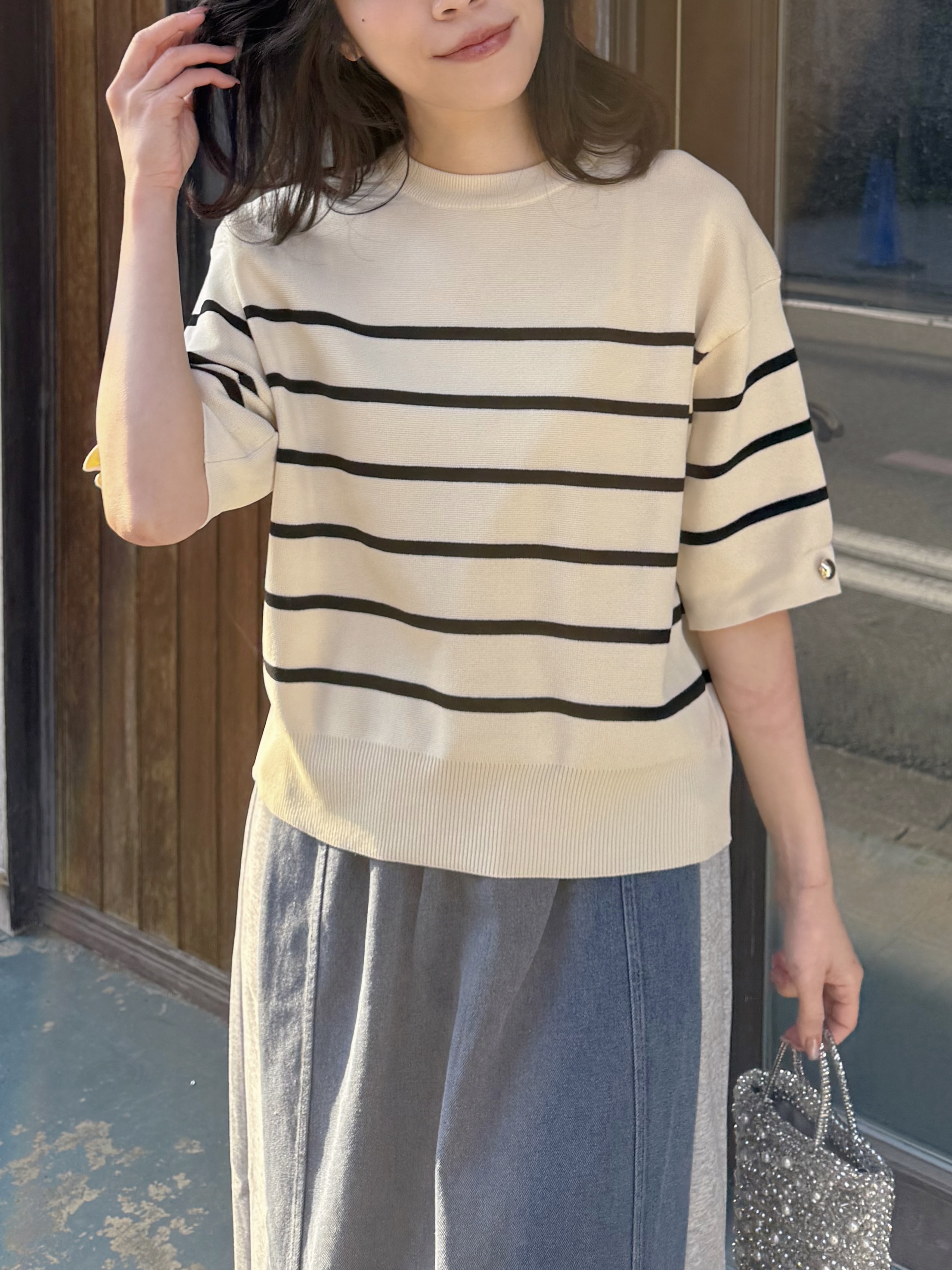 6色•S-LL碼•鈕扣泡泡袖薄款針織上衣