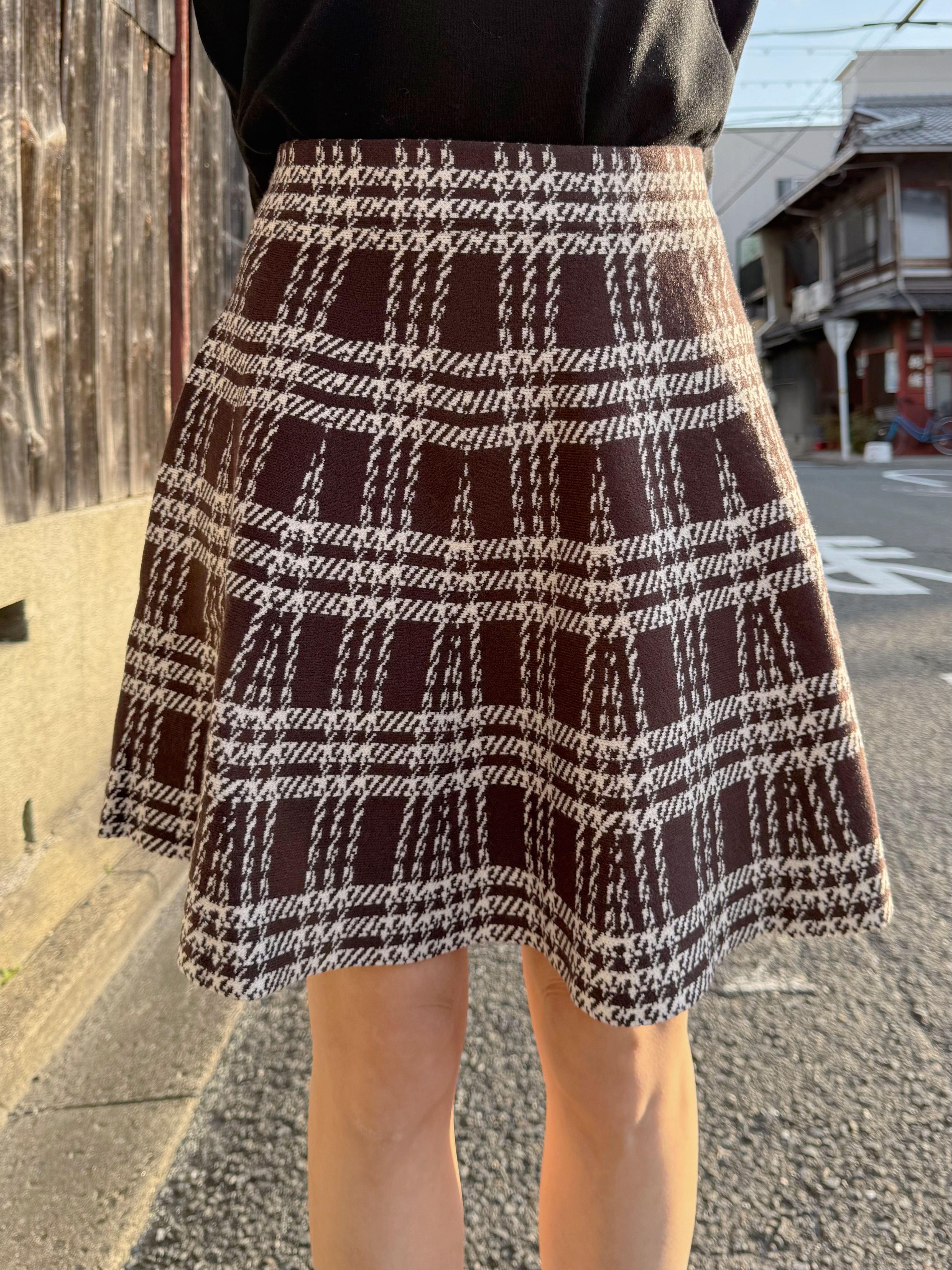 4色•千鳥格針織短款半身裙