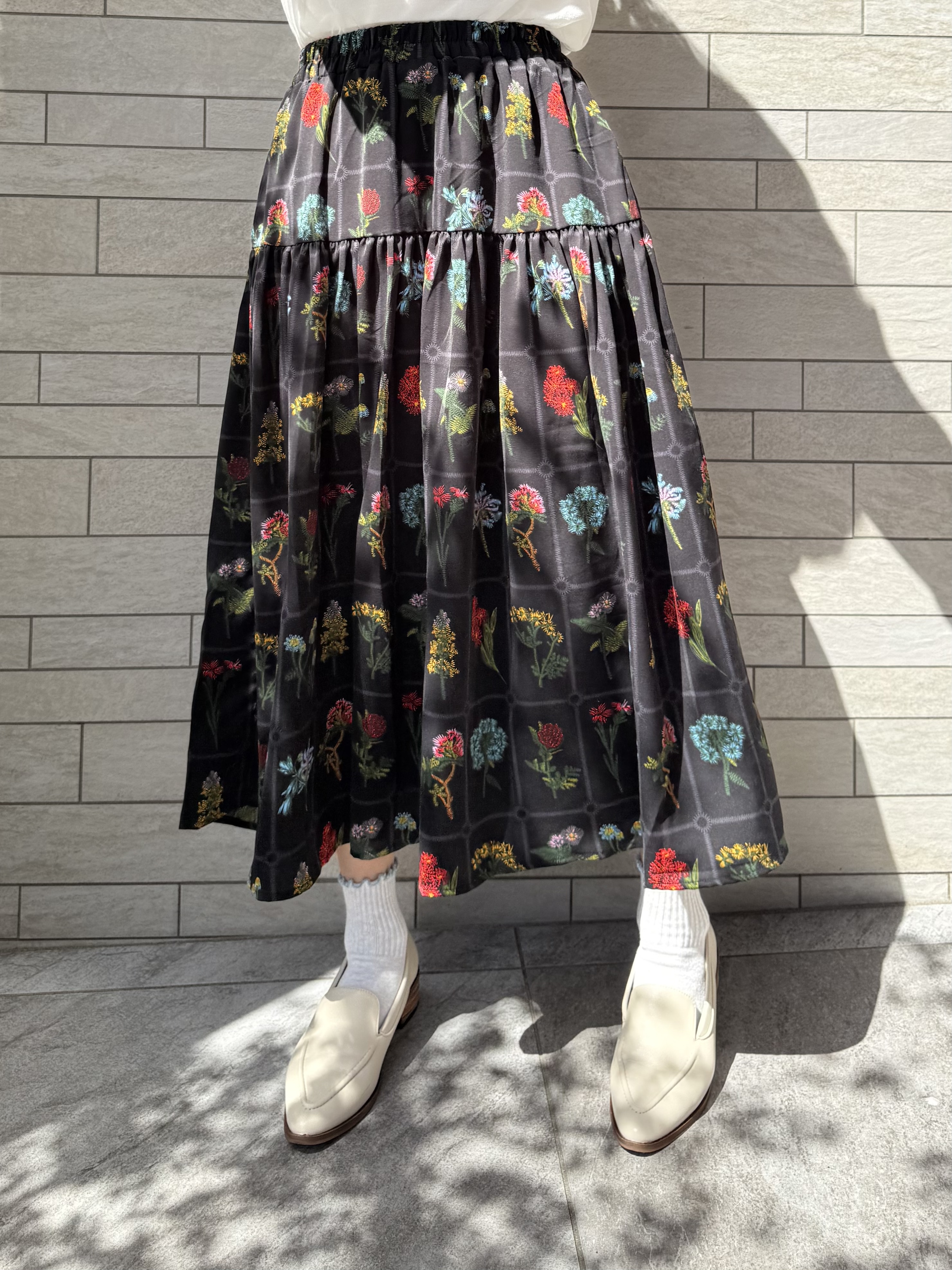 花花圖案雪紡A line半身裙