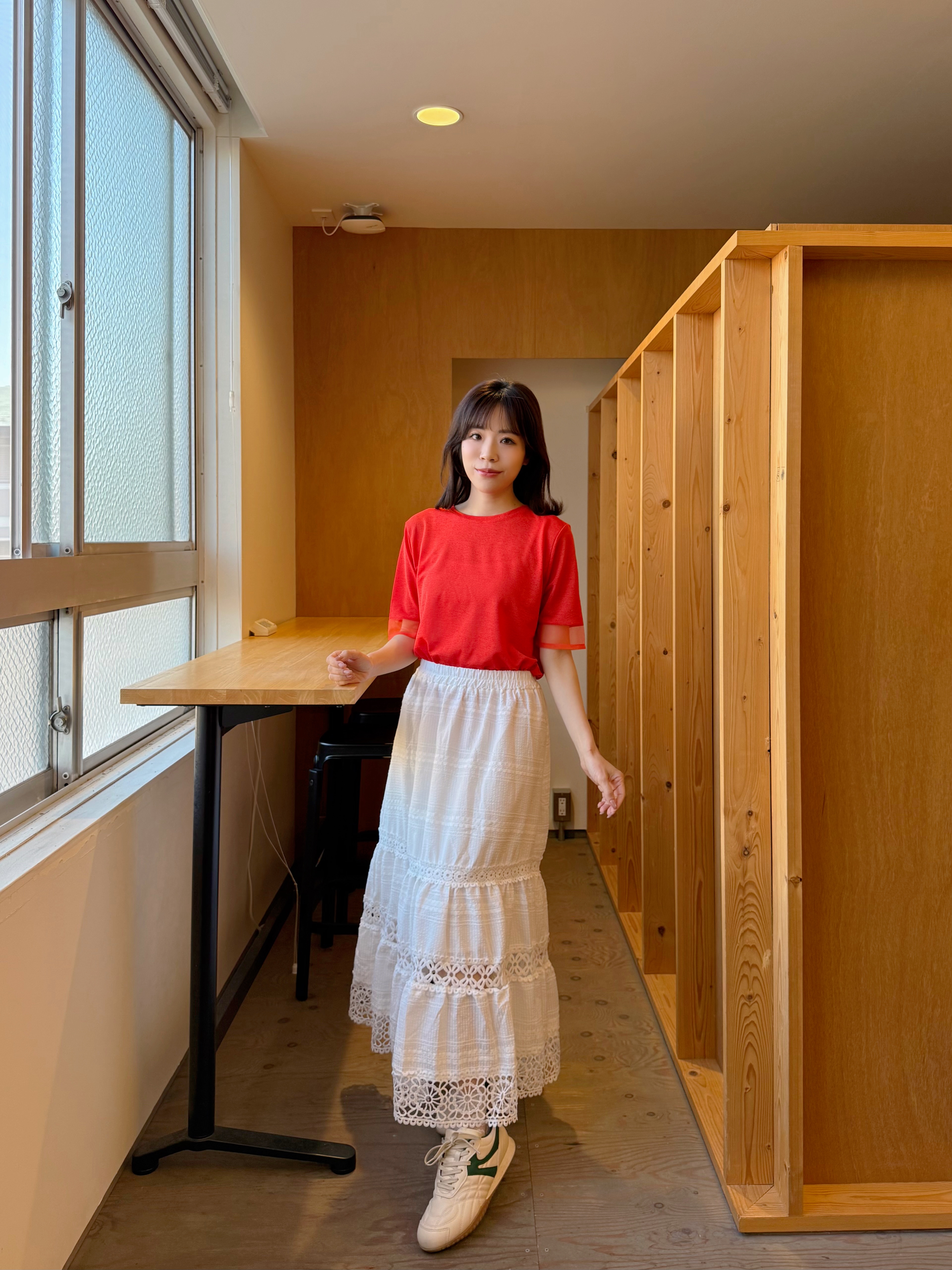 2色•蕾絲拼接雪紡半身裙