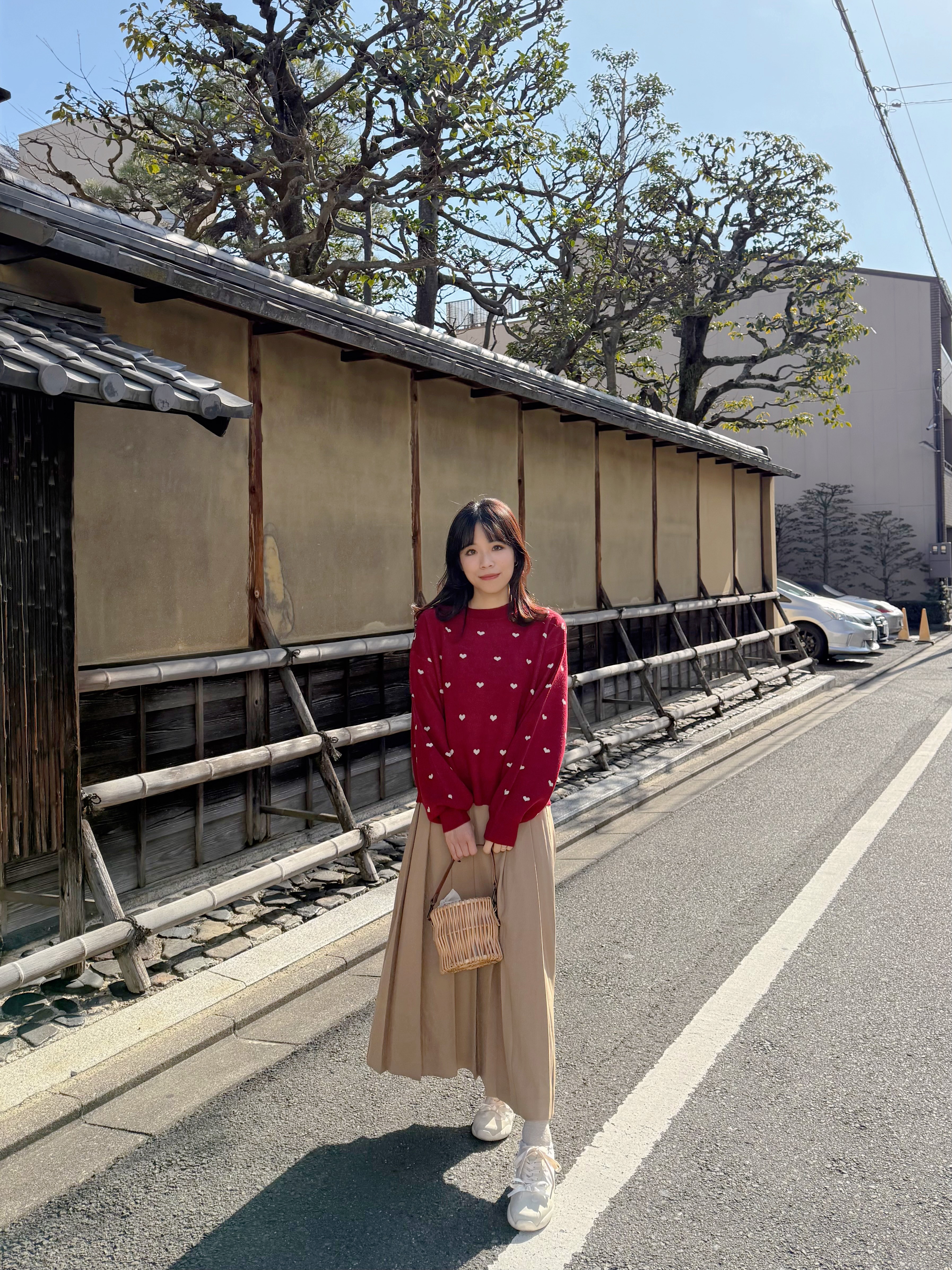 2色•金扣淨色百褶長款半身裙