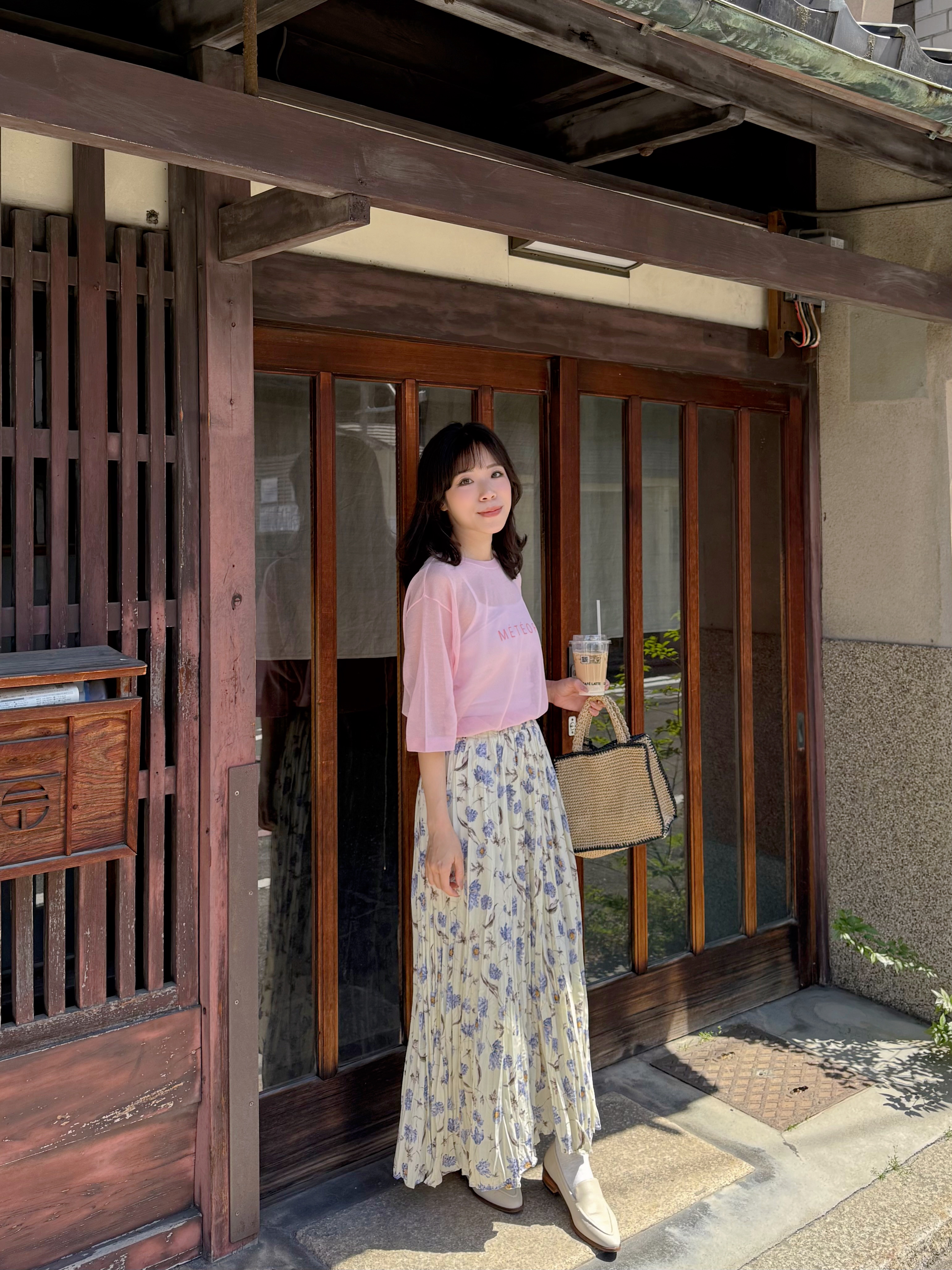 紫花百褶雪紡半身裙