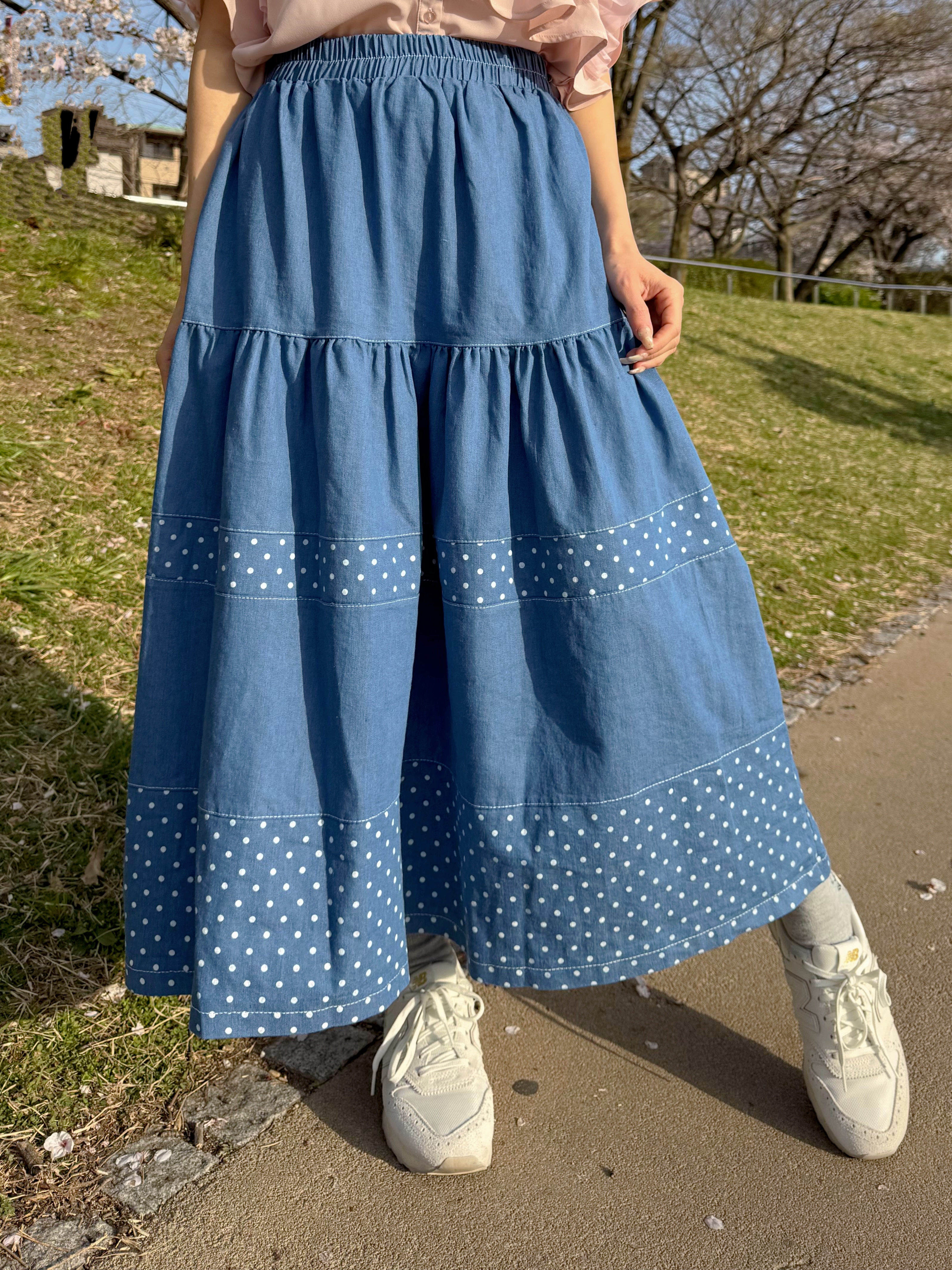 牛仔波點半身裙