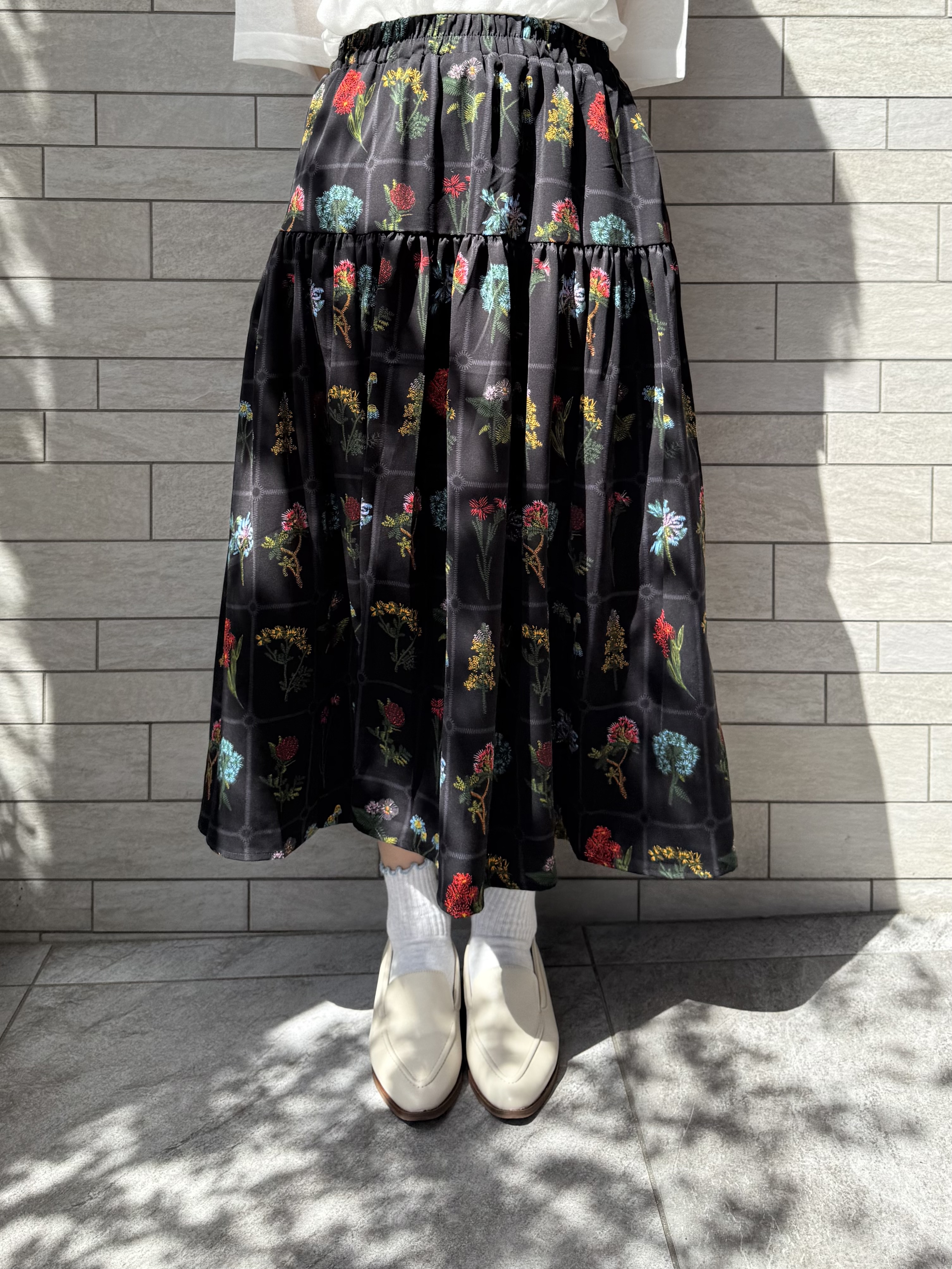 花花圖案雪紡A line半身裙