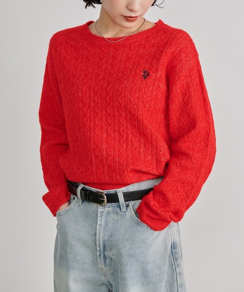 8色・M-LL・U.S. POLO ASSN. 刺繡麻花針織上衣
