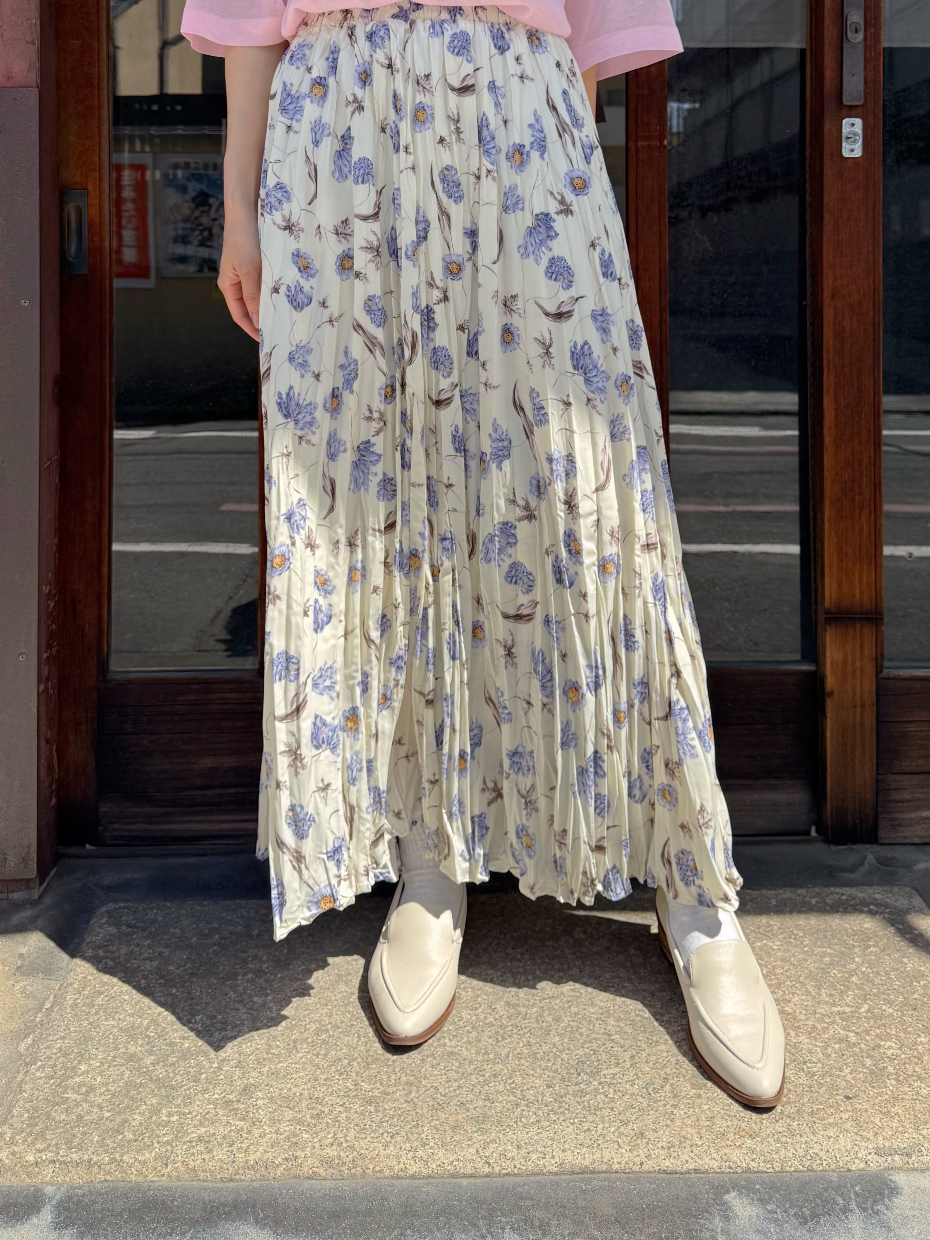 紫花百褶雪紡半身裙