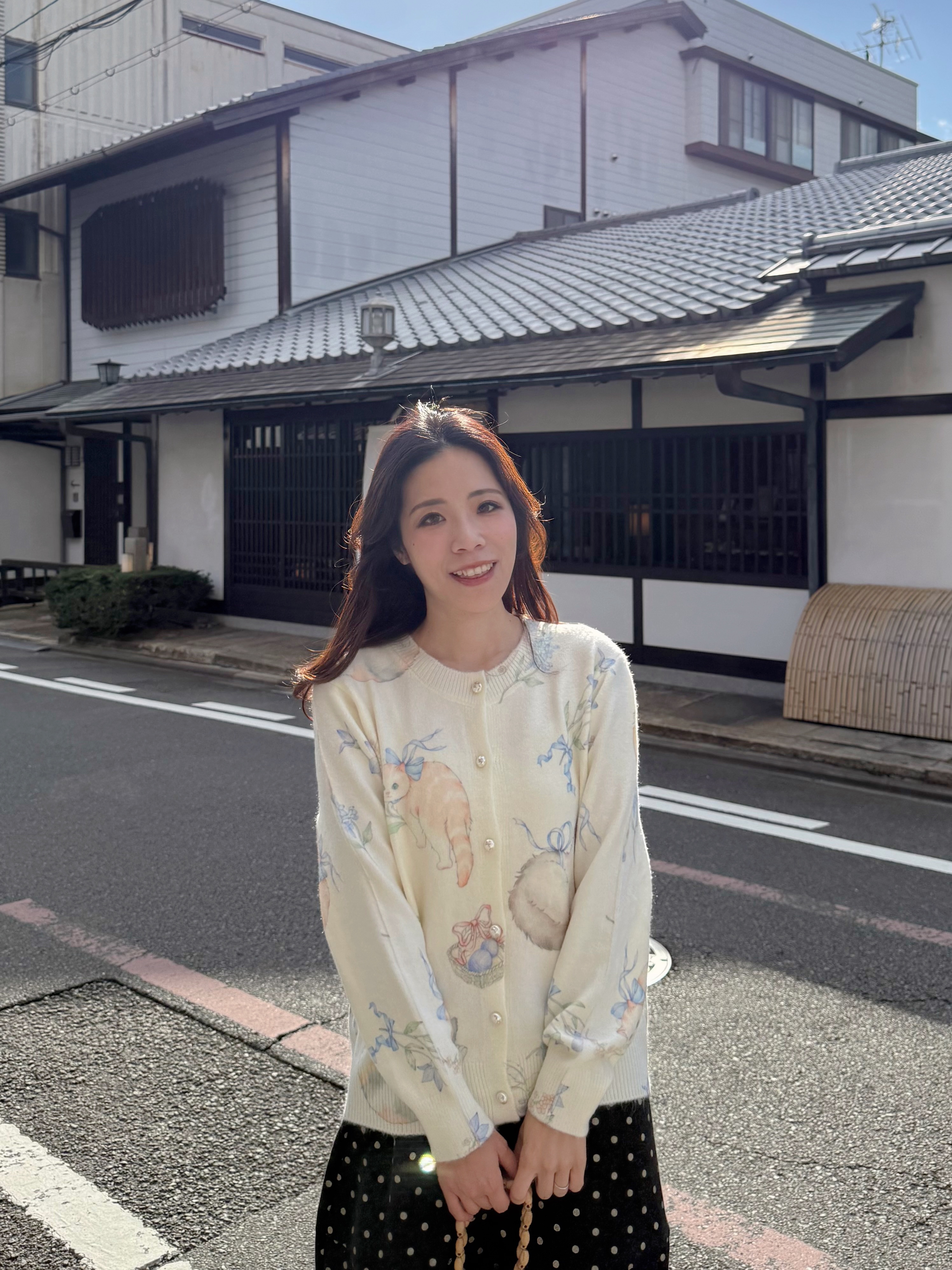 貓貓絲帶圖案柔軟針織外套
