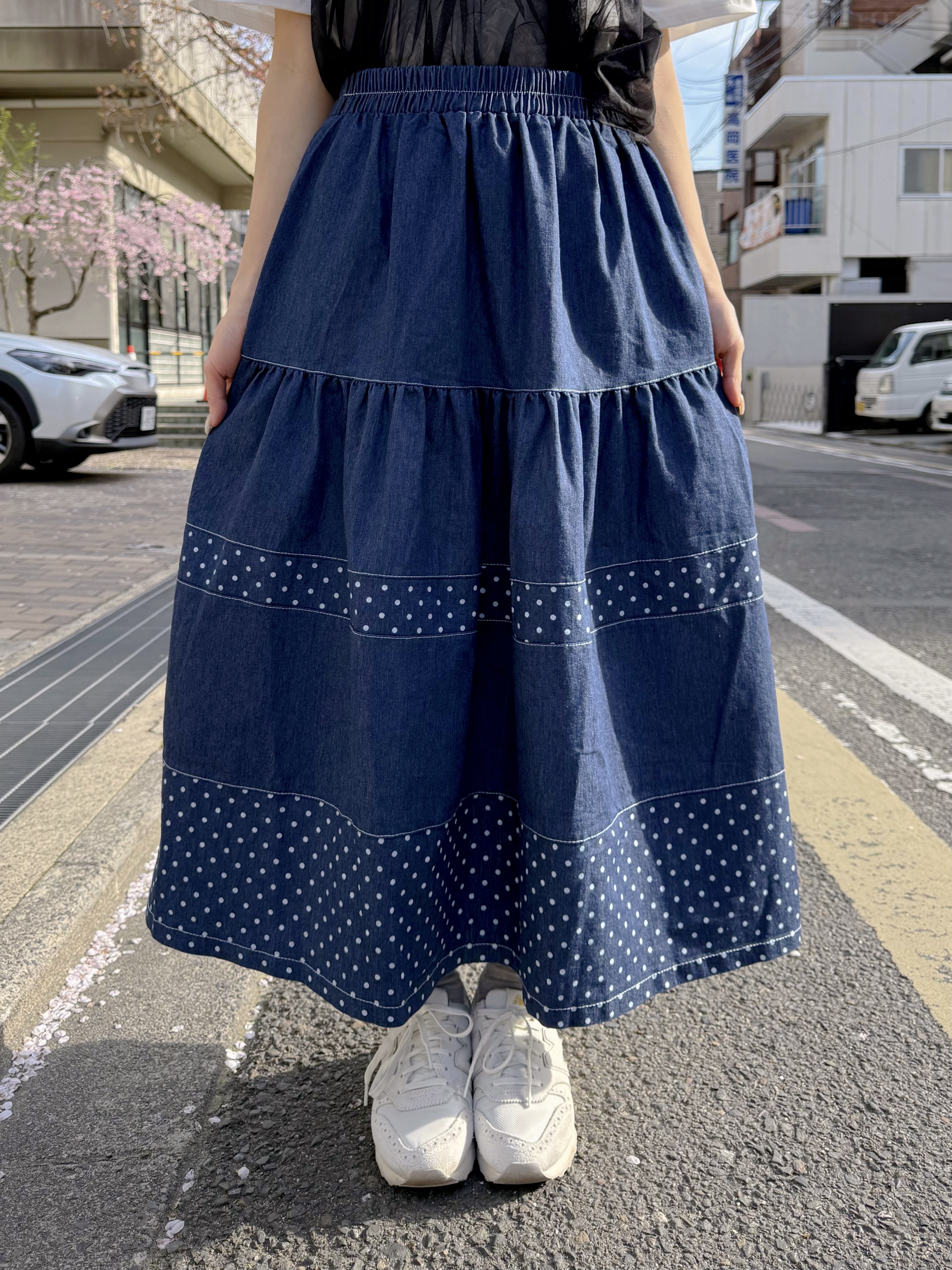 牛仔波點半身裙