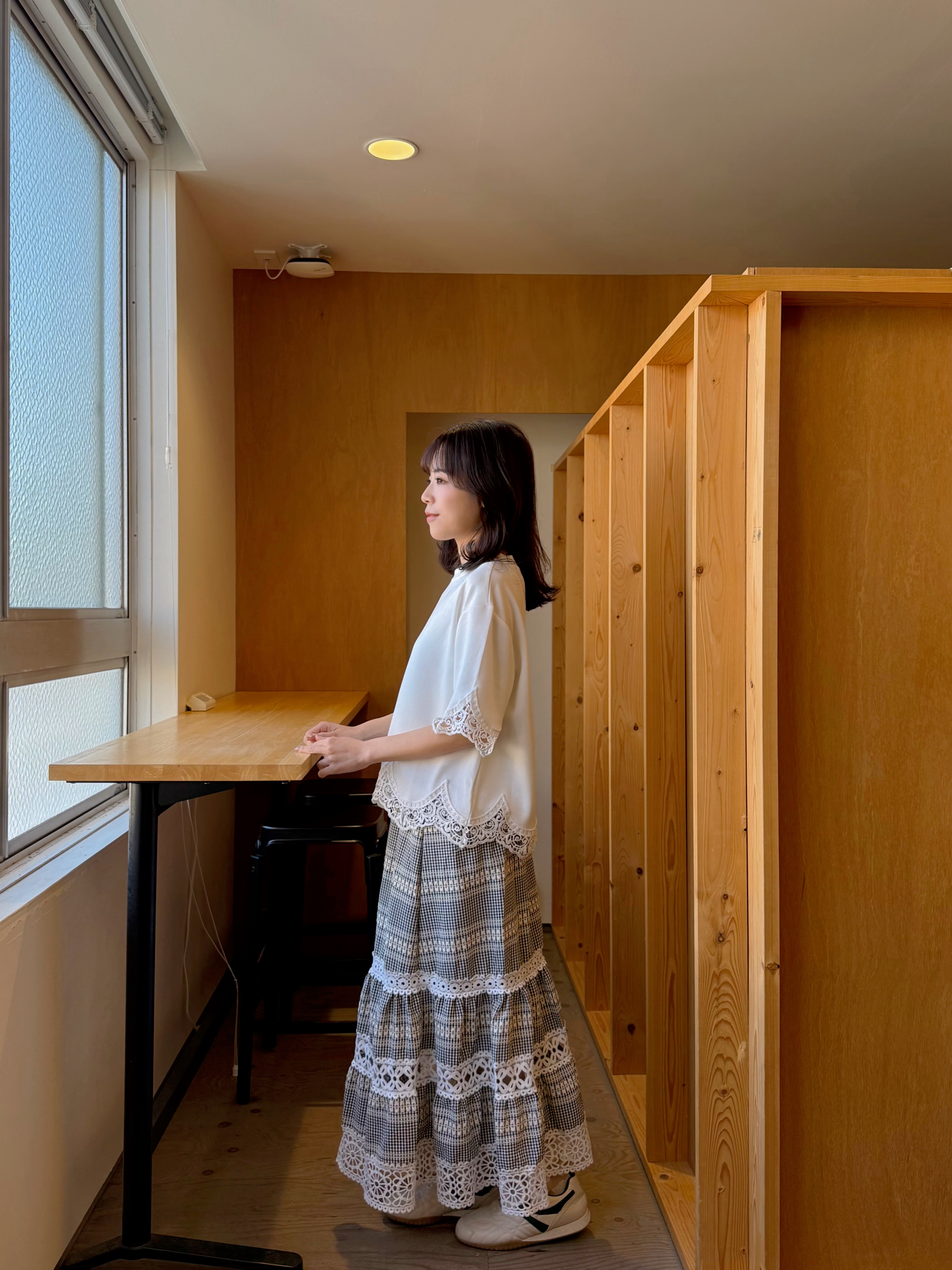 蕾絲拼接雪紡半身裙