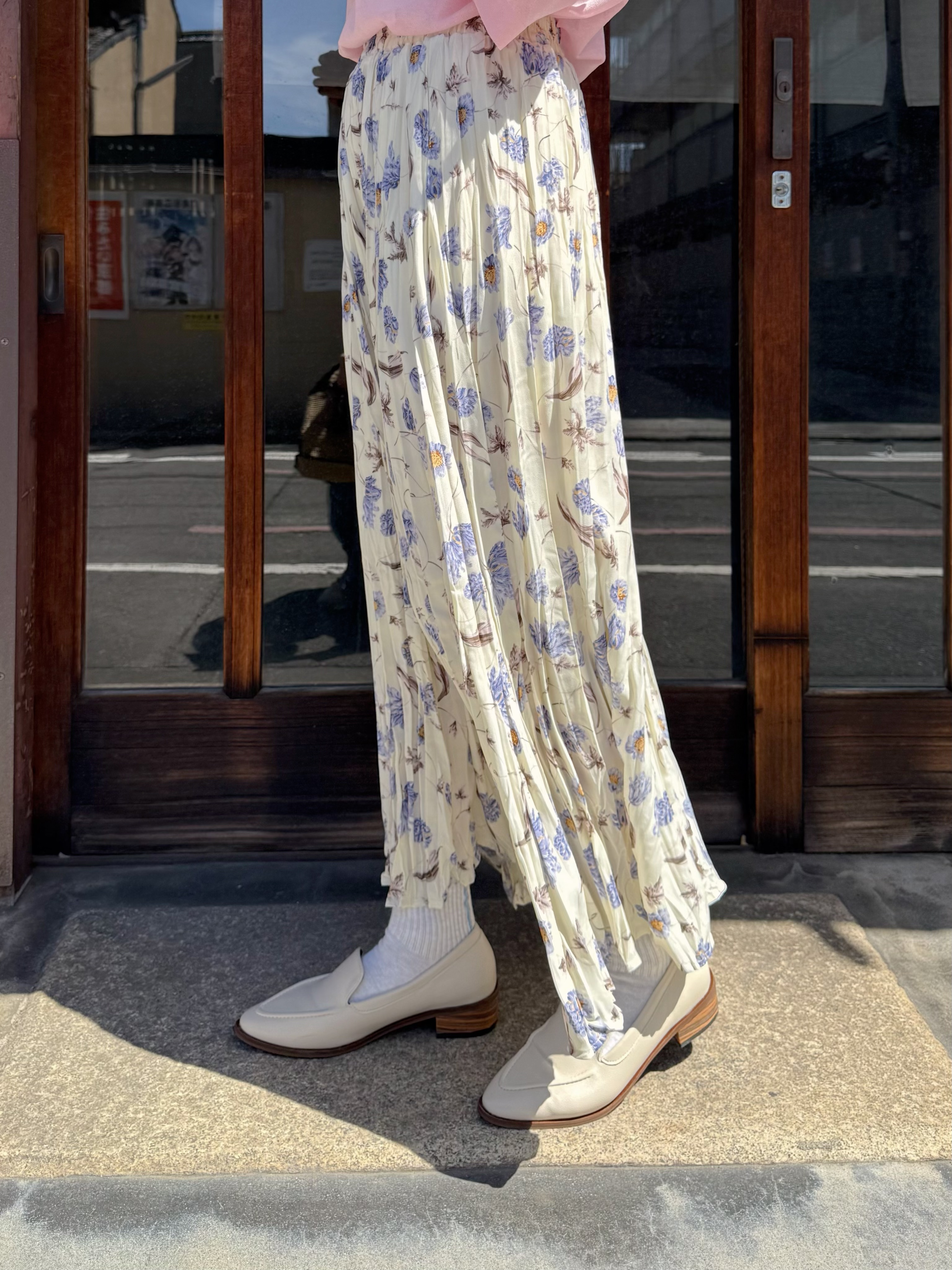 紫花百褶雪紡半身裙