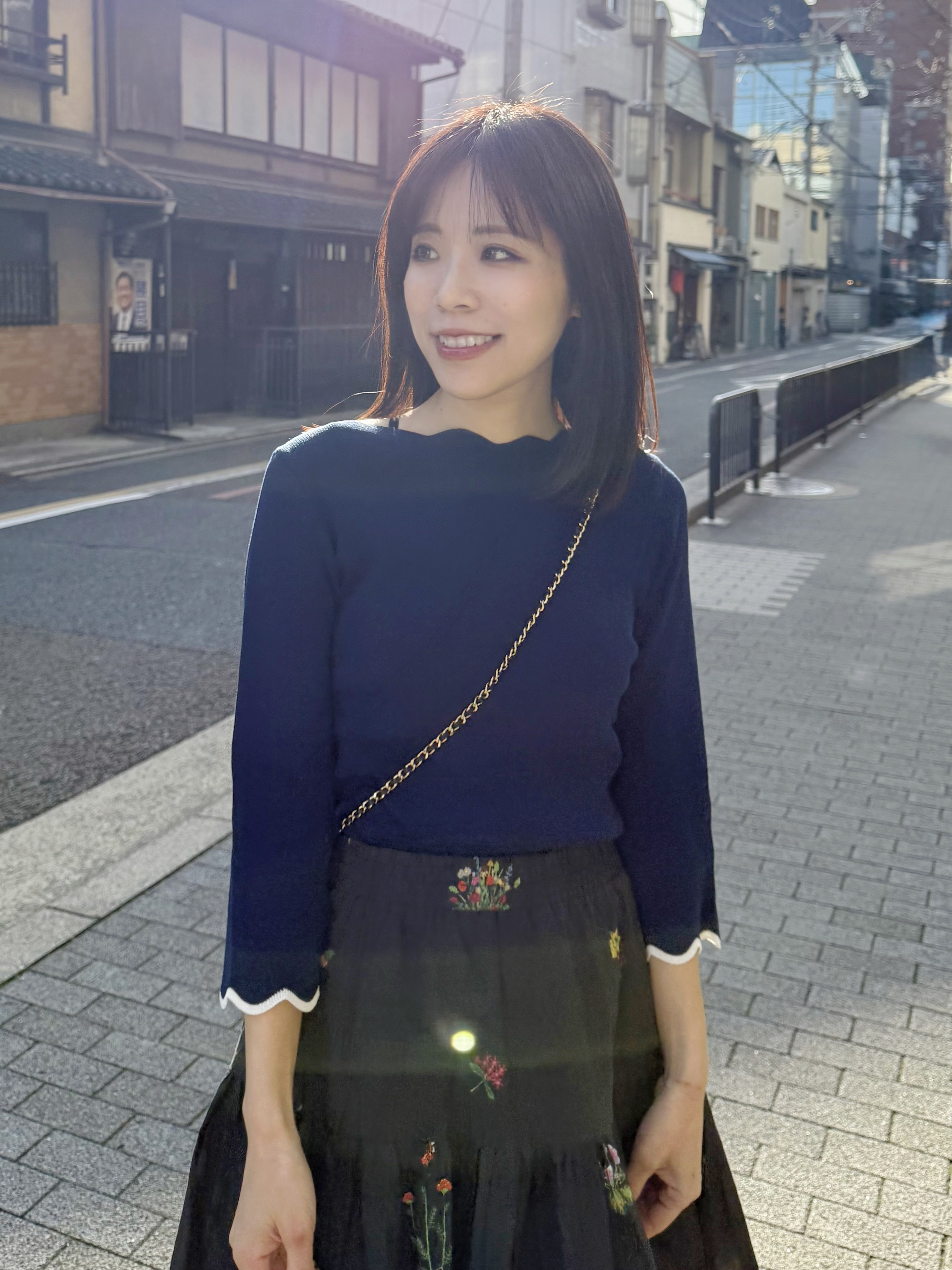 2色•拼色7分袖波浪邊針織上衣