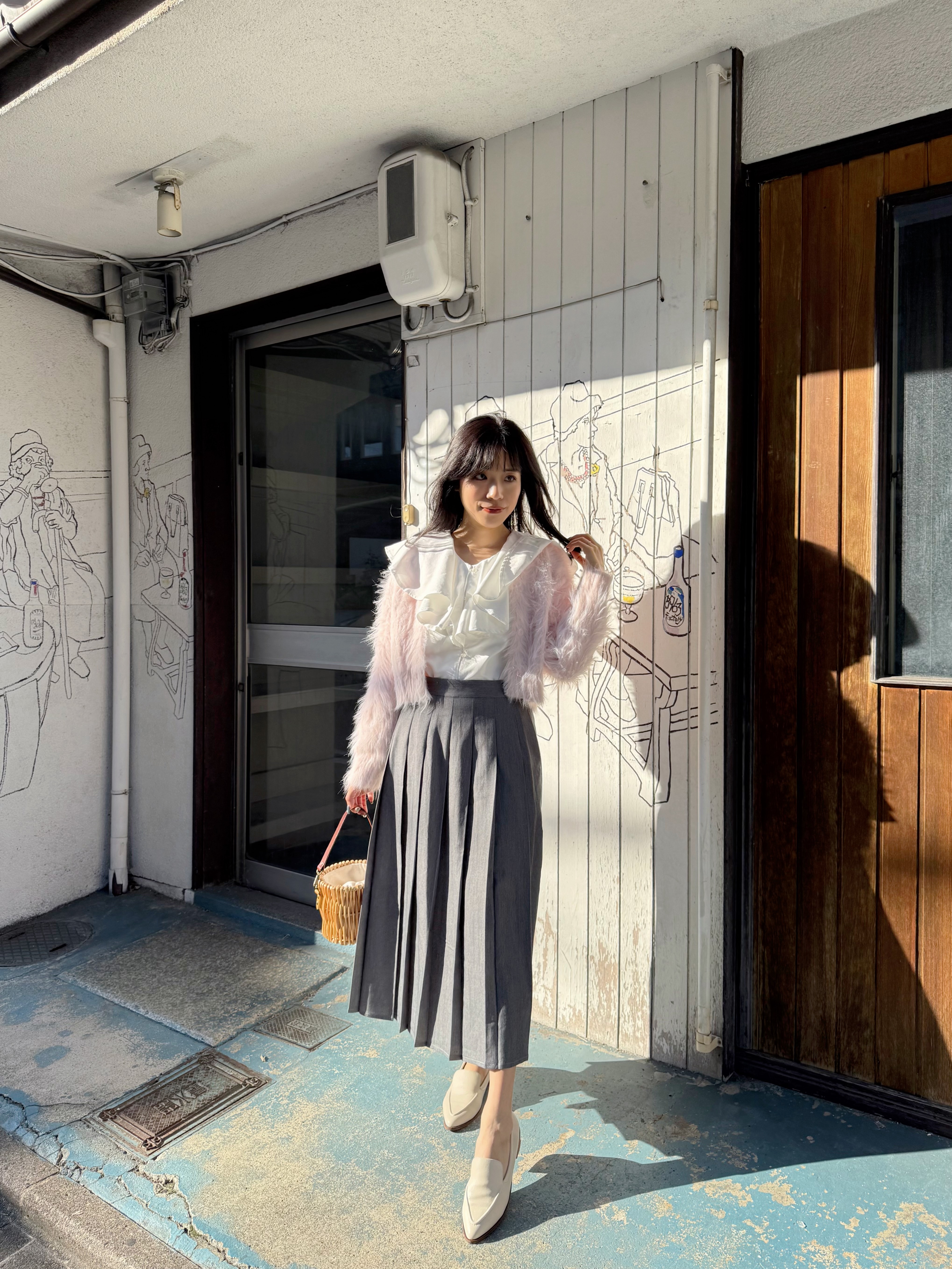 4色•毛毛淨色圓領外套