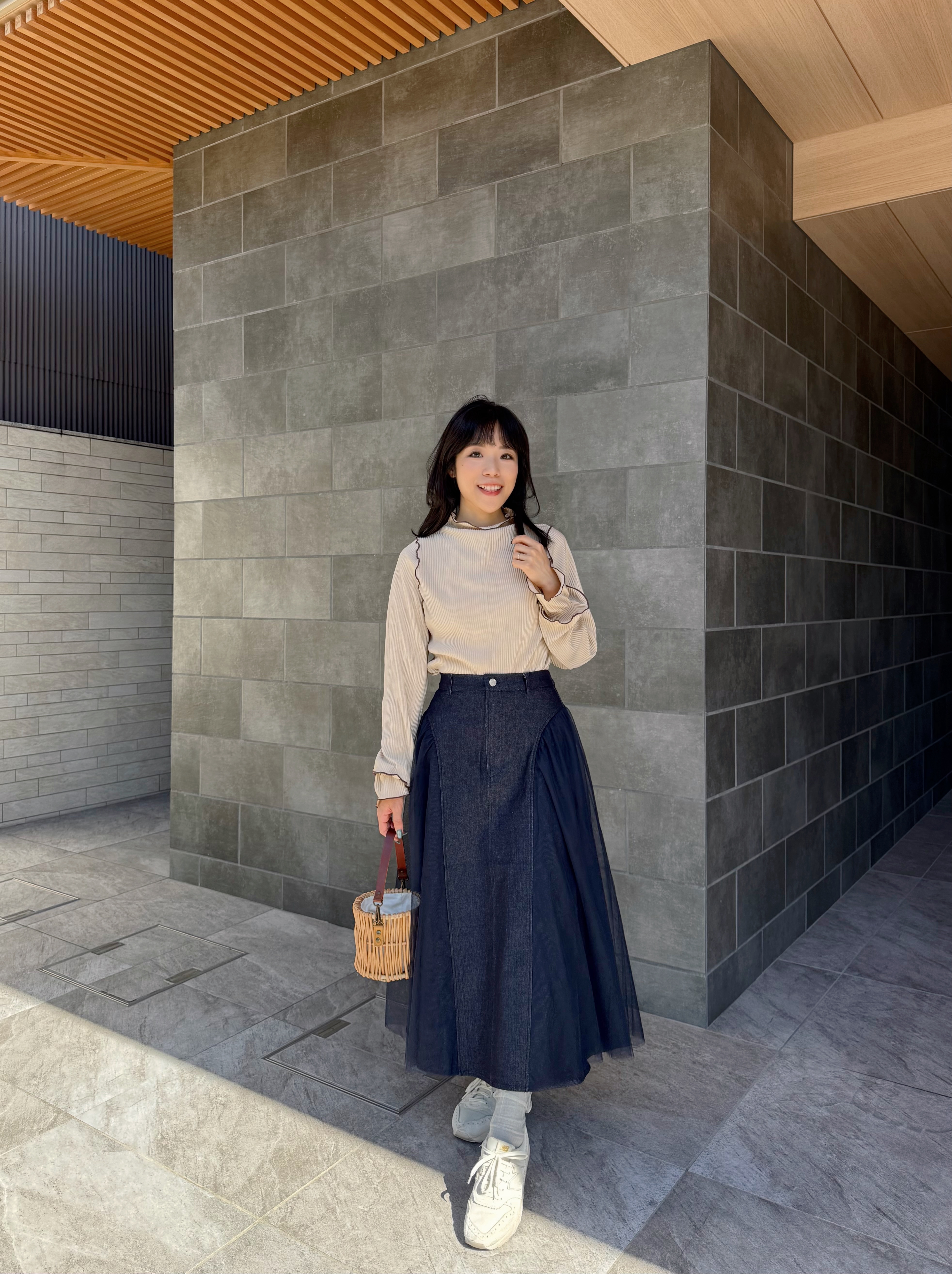 6色•2Way前後拼色百褶2層手袖上衣