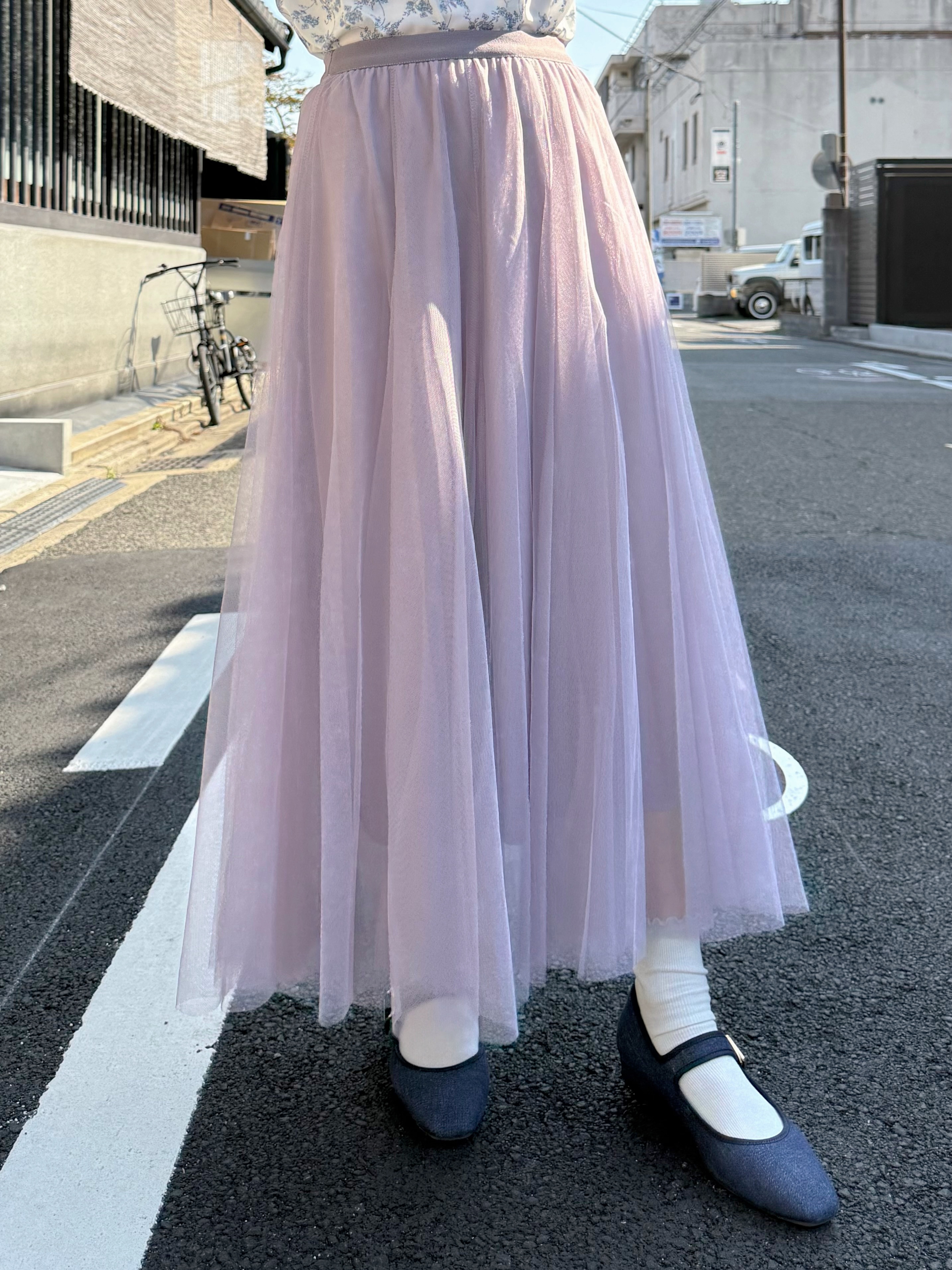 薰衣草紫色紗紗長款半身裙