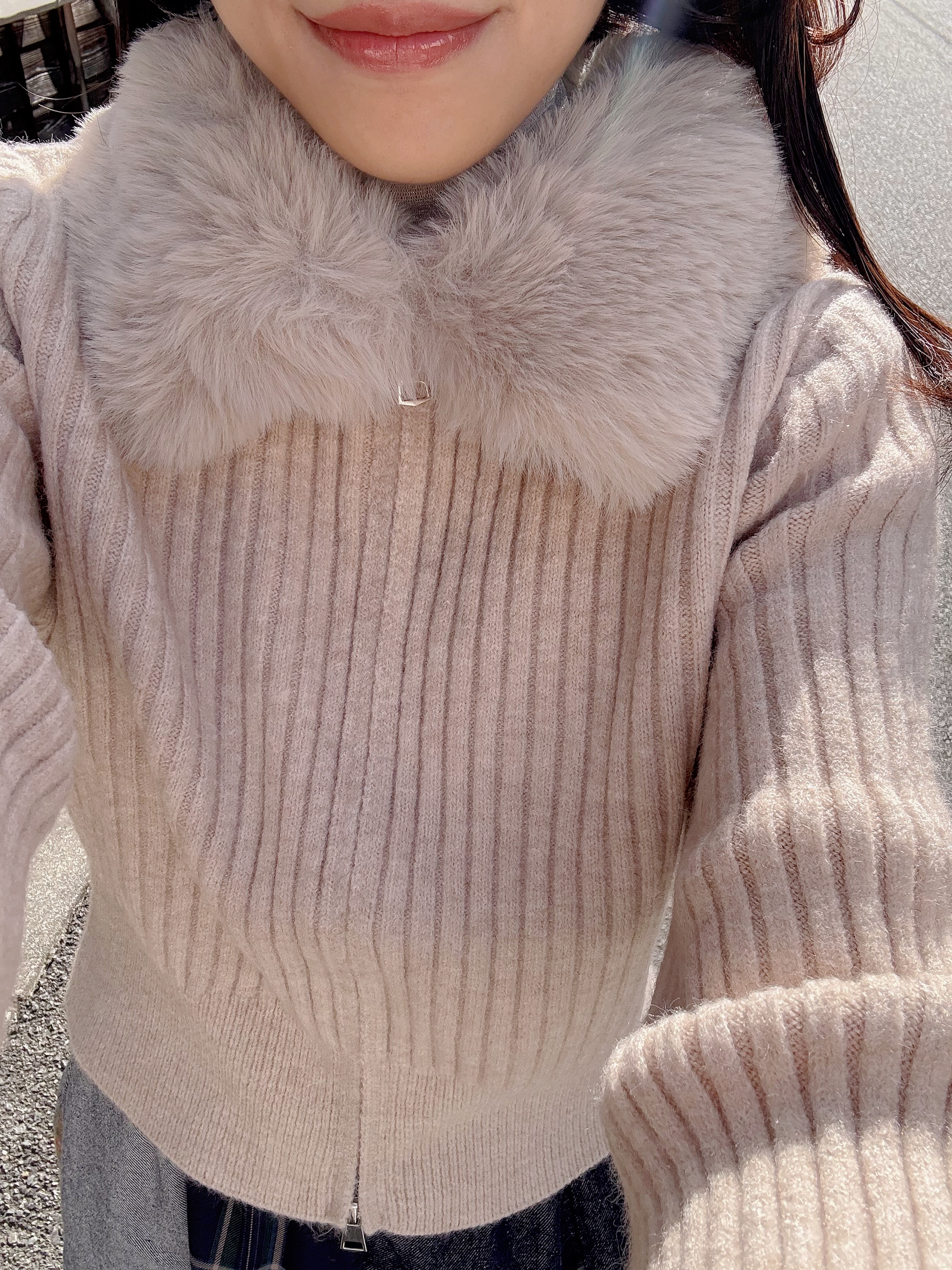 毛毛領拉鍊針織外套