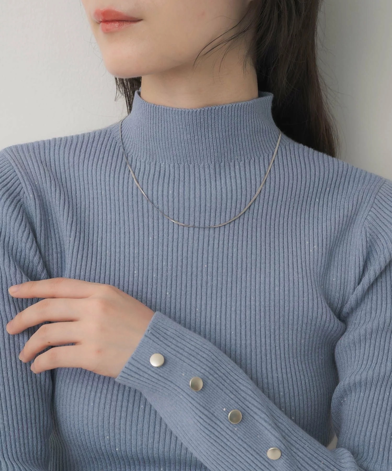 閃閃/ 淨色啞色扣閃閃企領針織
