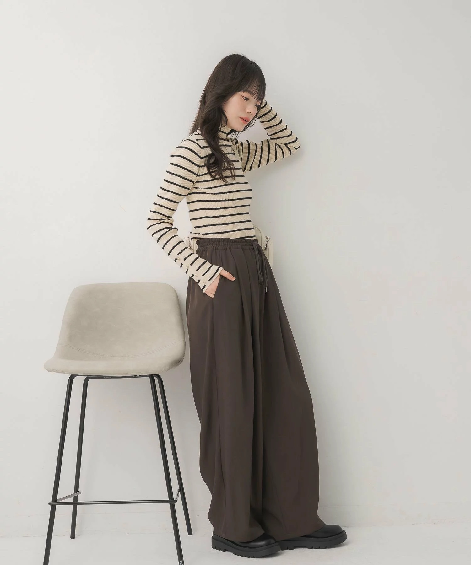 閃閃/ 淨色啞色扣閃閃企領針織