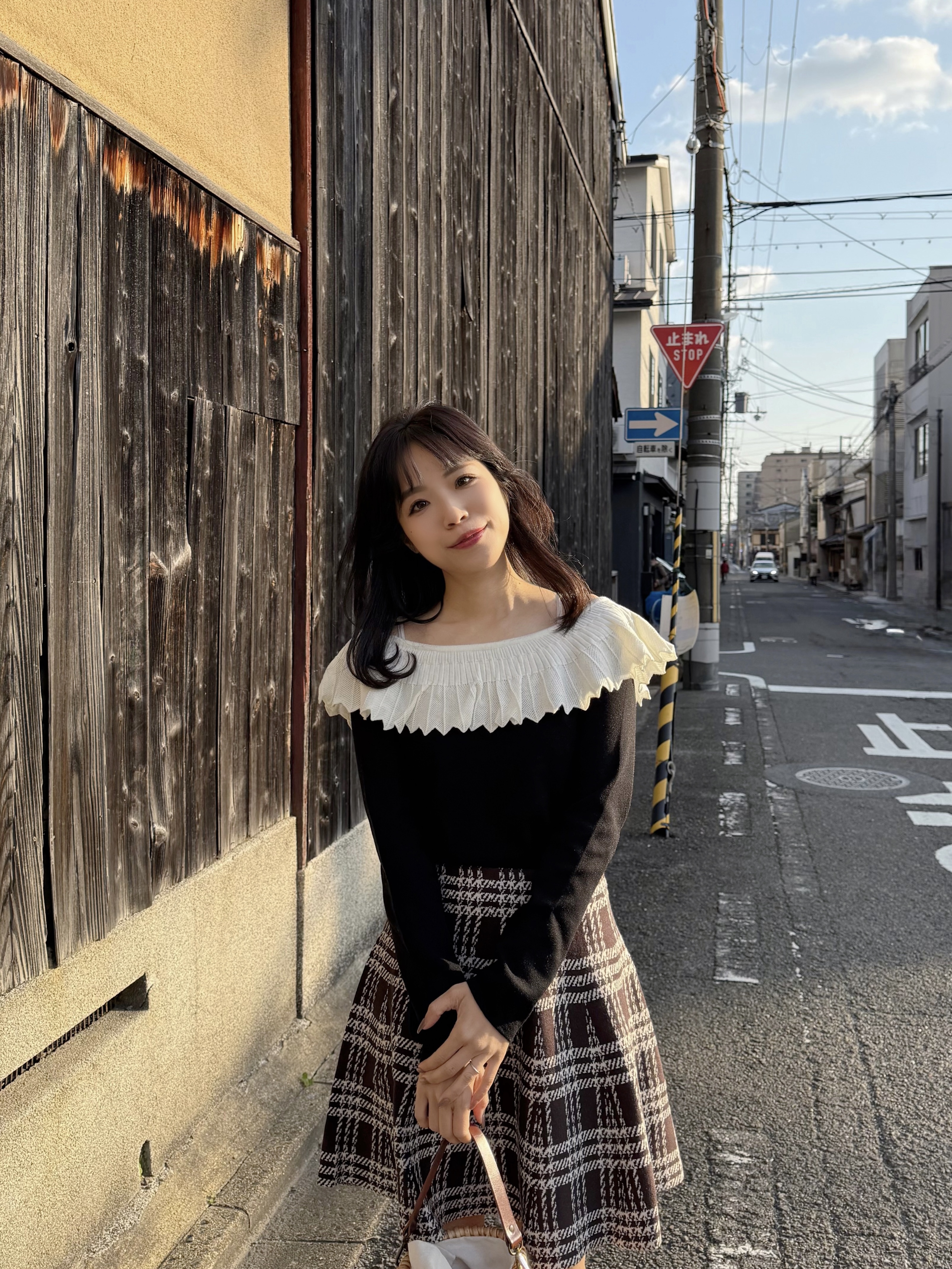 4色•千鳥格針織短款半身裙