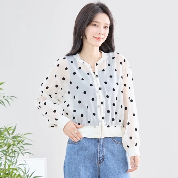 Sale•2色•波點雪紡防曬拉鍊外套