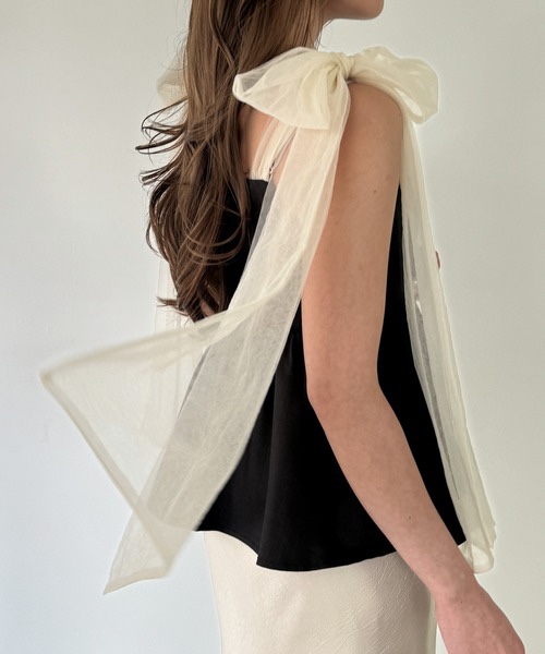 紗蝴蝶結肩帶背心