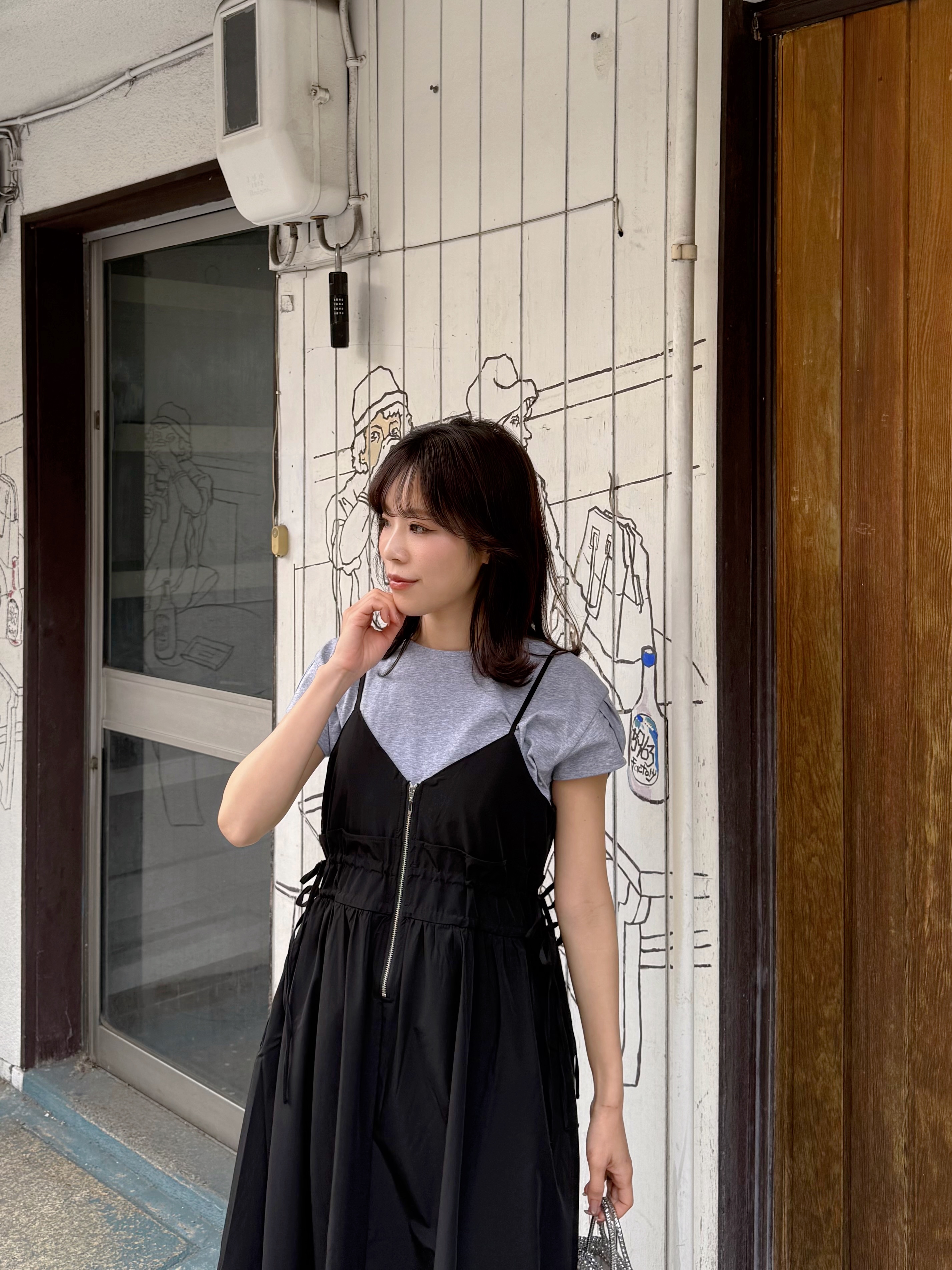 吊帶修腰A line雪紡連身裙